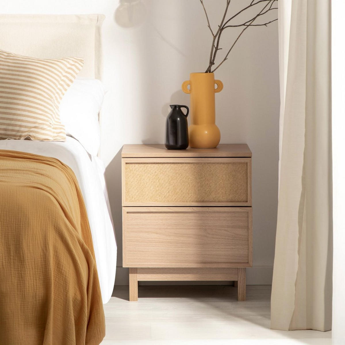 NACHTTISCH 2 SCHUBLADEN Bora Natürlich 48 cm x 55 cm - Naturfarben, Holzwerkstoff (48/55/39cm) - Klast Home