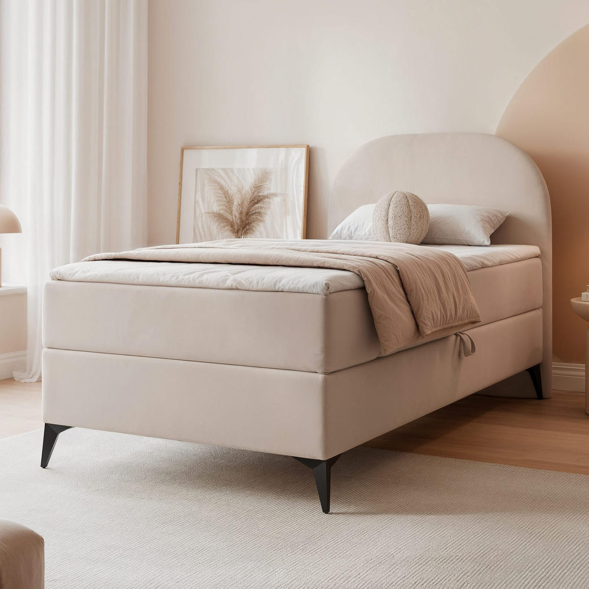 BOXBETT NOELIA 70/200 cm Öffnung rechts, mit Matratze, Creme - Creme, Holzwerkstoff/Textil (70/200cm) - Idohome