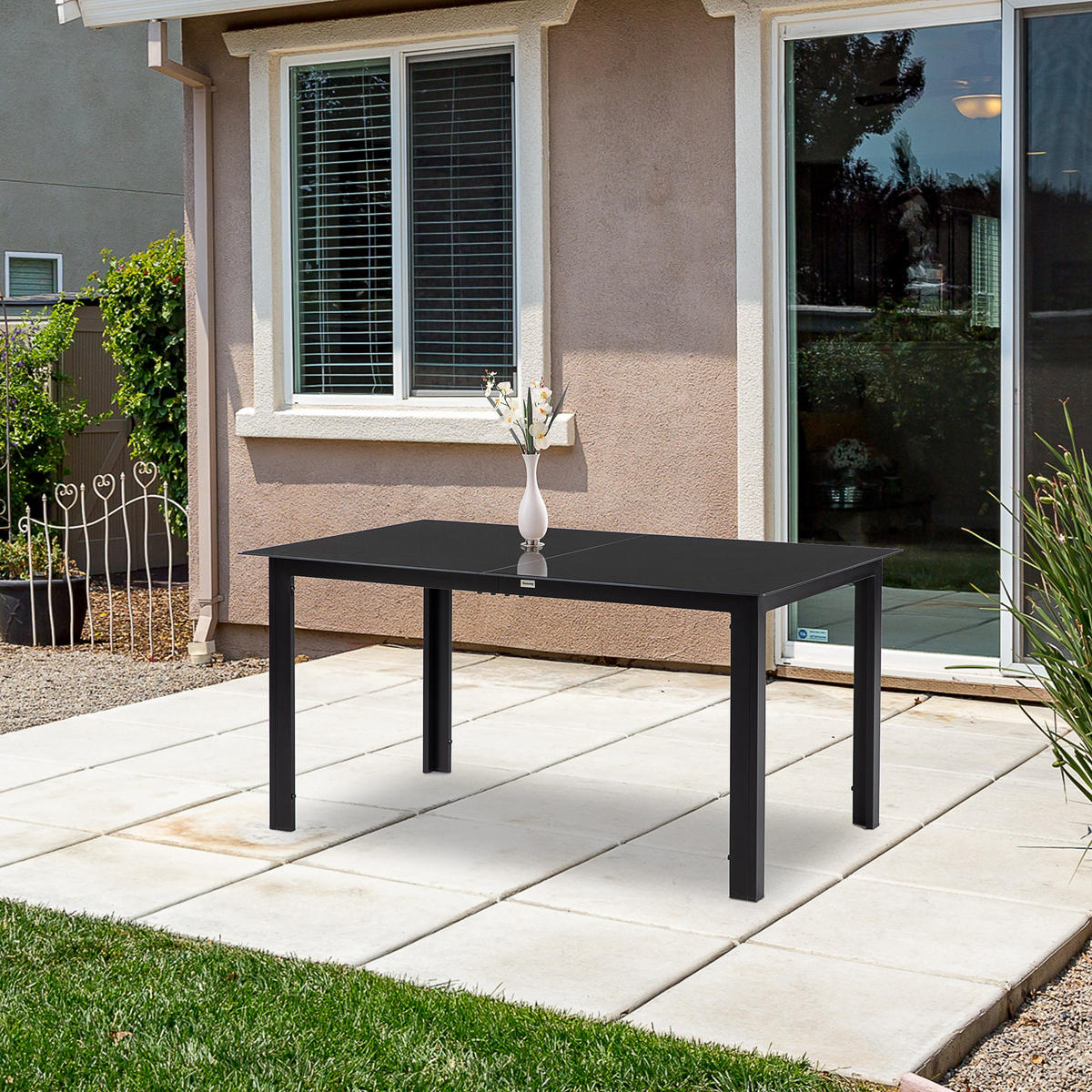 GARTENTISCH DE-07306 für 6 Personen mit gehärtetem Glas Schwarz - Schwarz, Glas/Metall (150/90/74cm) - ComfortXL