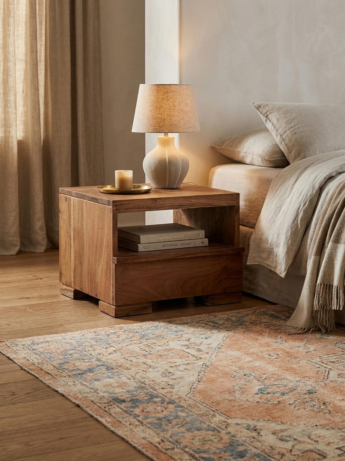 NACHTTISCH Massivholz Schublade Ablage Pflegeleicht NAKO, Beige 40x40x30 cm - Beige, Holz (40/30/40cm) - KADIMA DESIGN