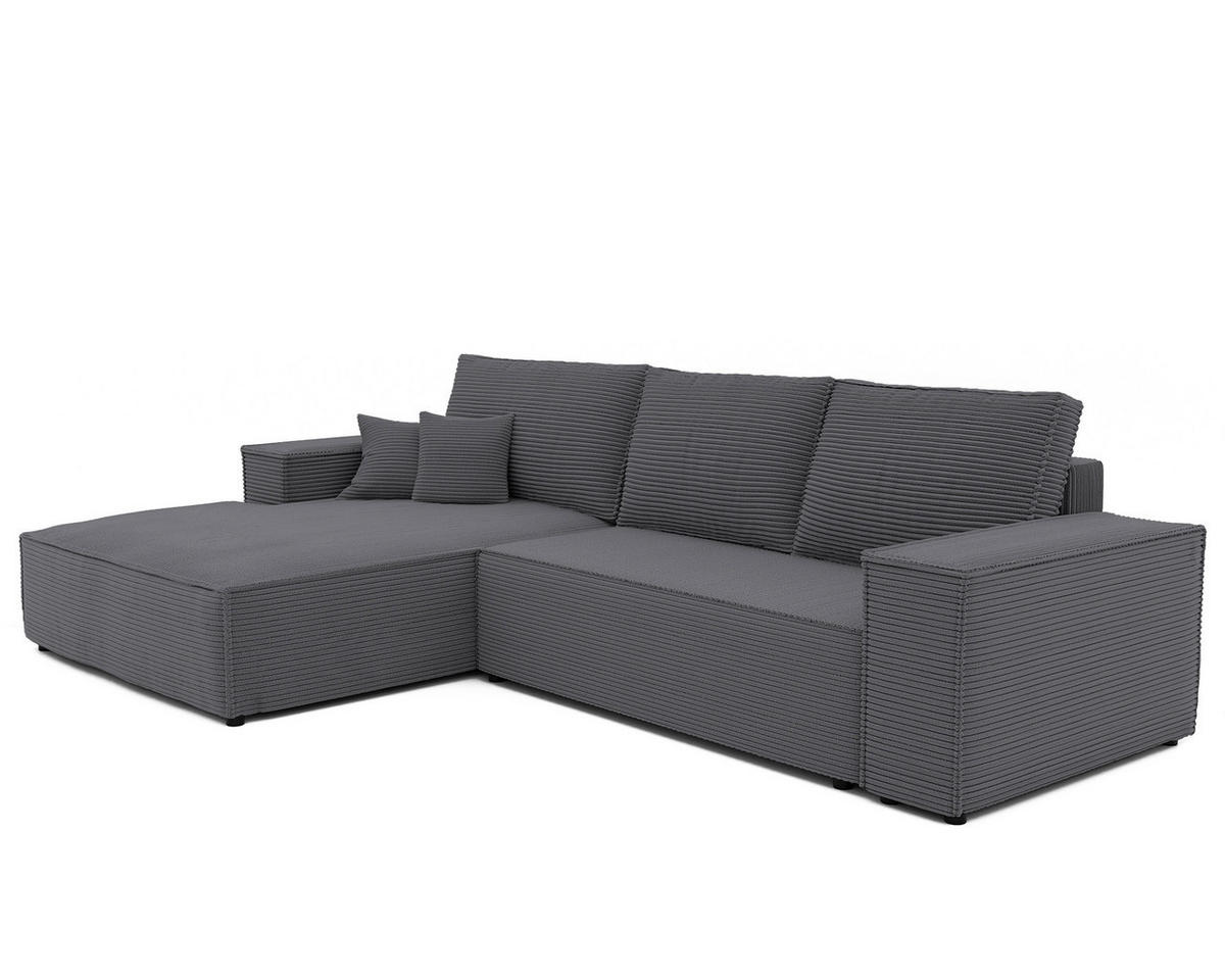 ECKSOFA NOVA mit Schlaffunktion und Bettkasten Dunkelgrau - Dunkelgrau, Holzwerkstoff/Kunststoff (250/90cm) - Idohome