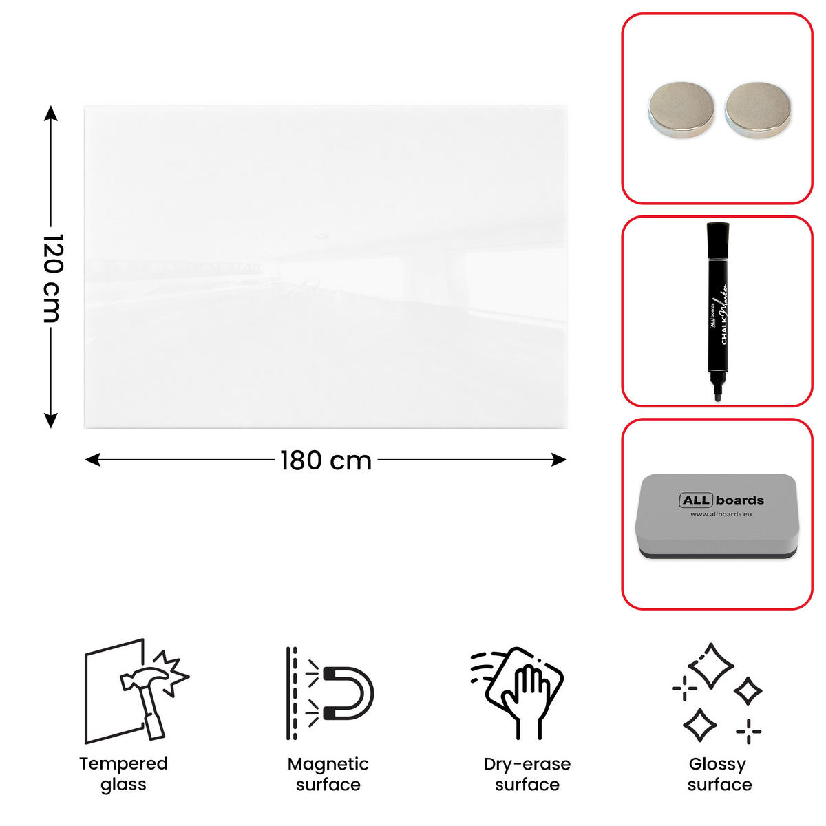 GLASBOARD - Premium SUPERWHITE Perlweiß 180x120cm - Weiß, Glas (180/120/0.7cm) - ALLboards