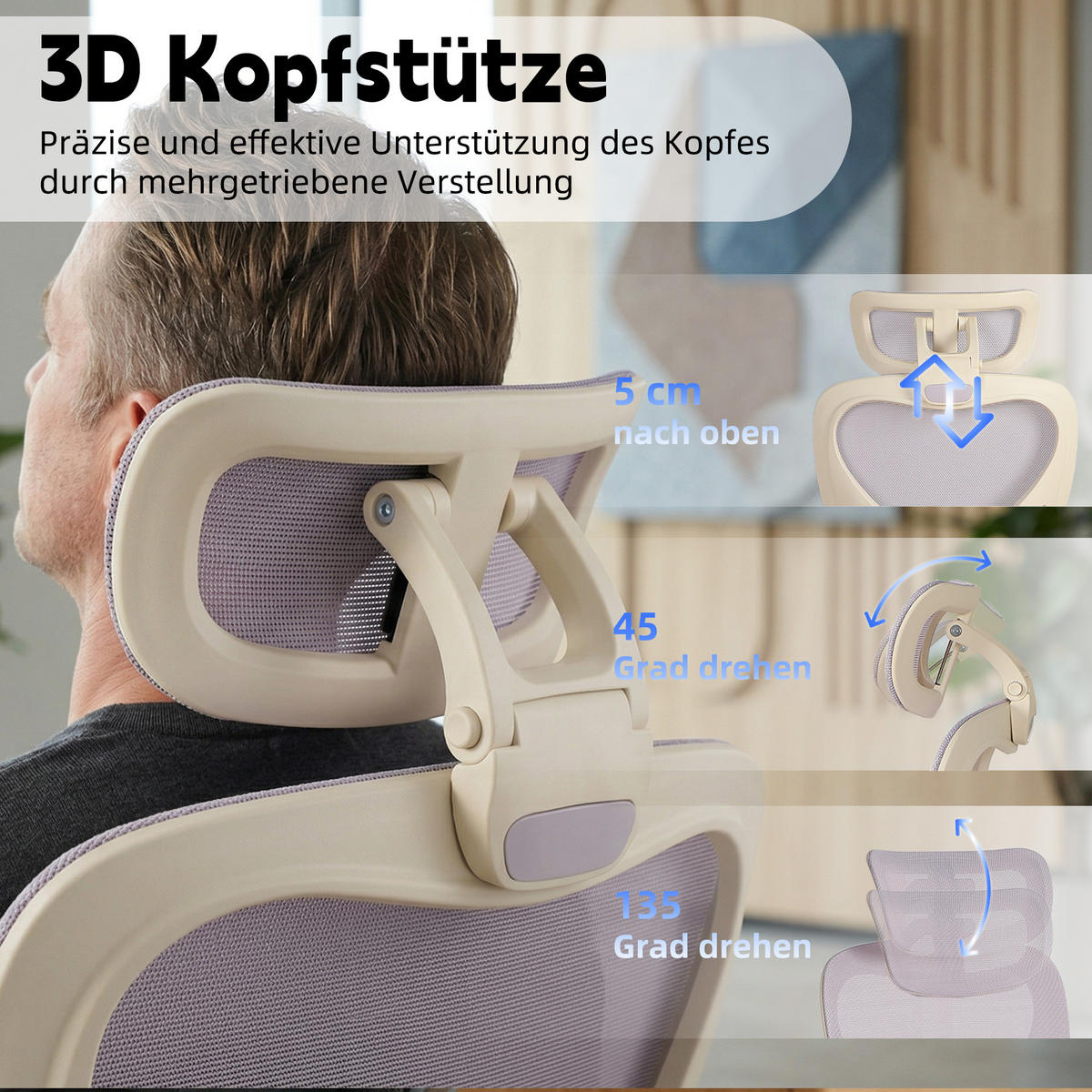 DREHSTUHL DE-40943 mit klappbarer Rückenlehne und 3D-Kopfstütze Violett - Lila, Metall (62/129/48.5cm) - ComfortXL