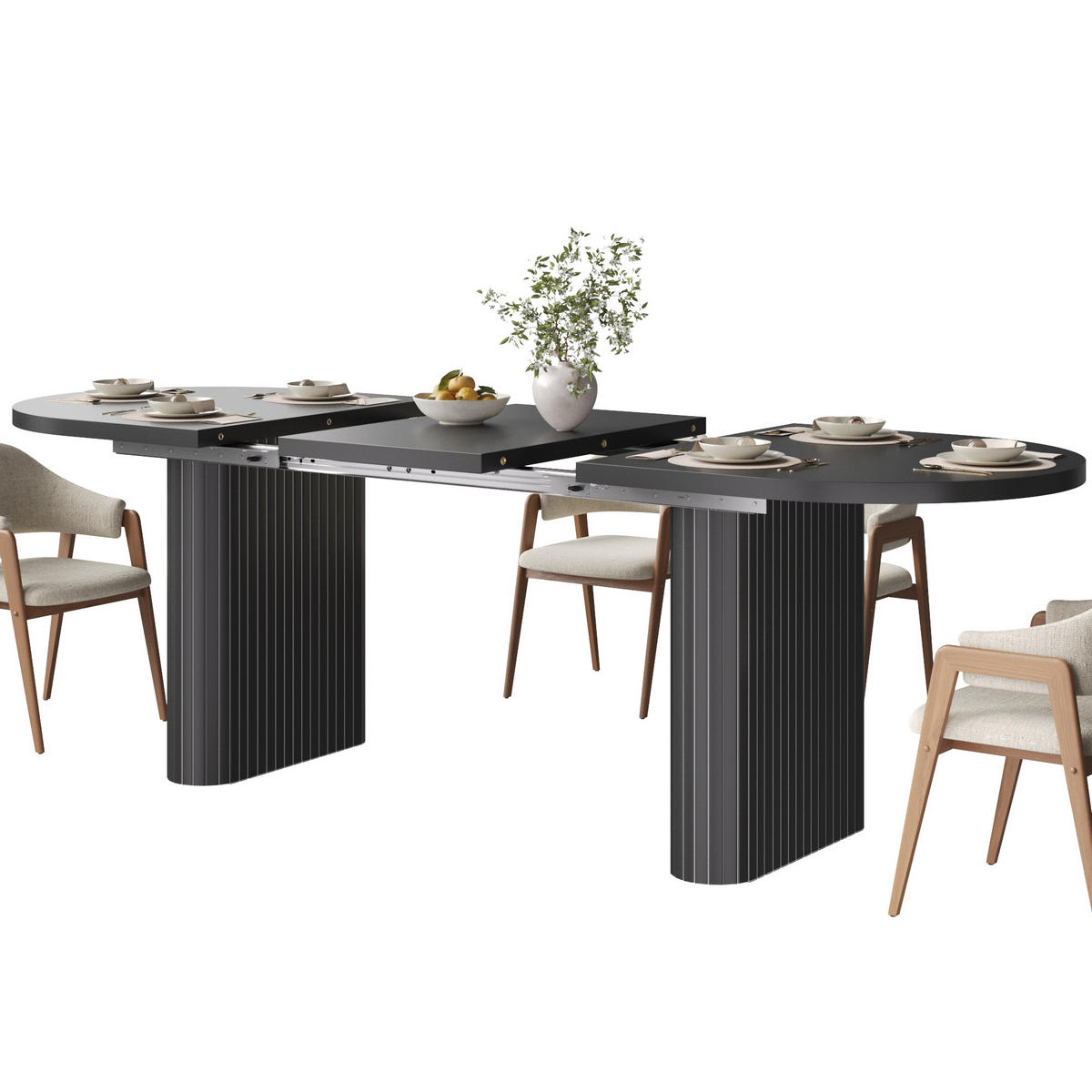 ESSTISCH Ausziehbar 120-160Cm Oval Holzstruktur Natur - Schwarz, Metall (80/120/75.5cm) - FLIEKS