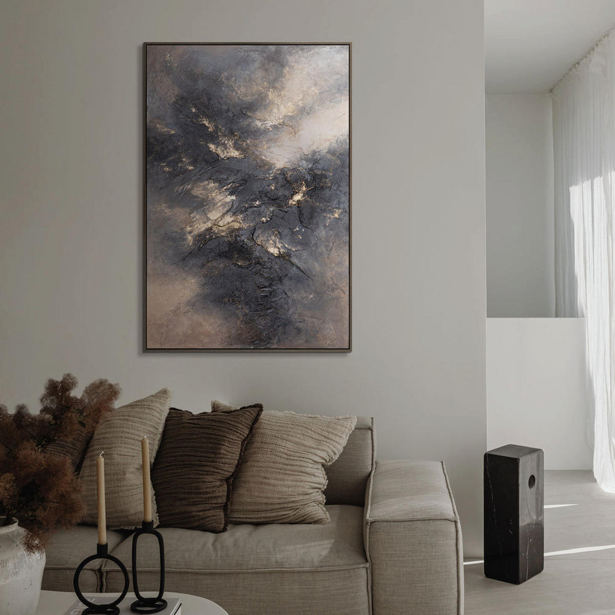 GEMÄLDE Himmelsglühen Schattenfugenrahmen Grau 120x80 cm - Grau, Holz (120/80cm) - YS-art gallery