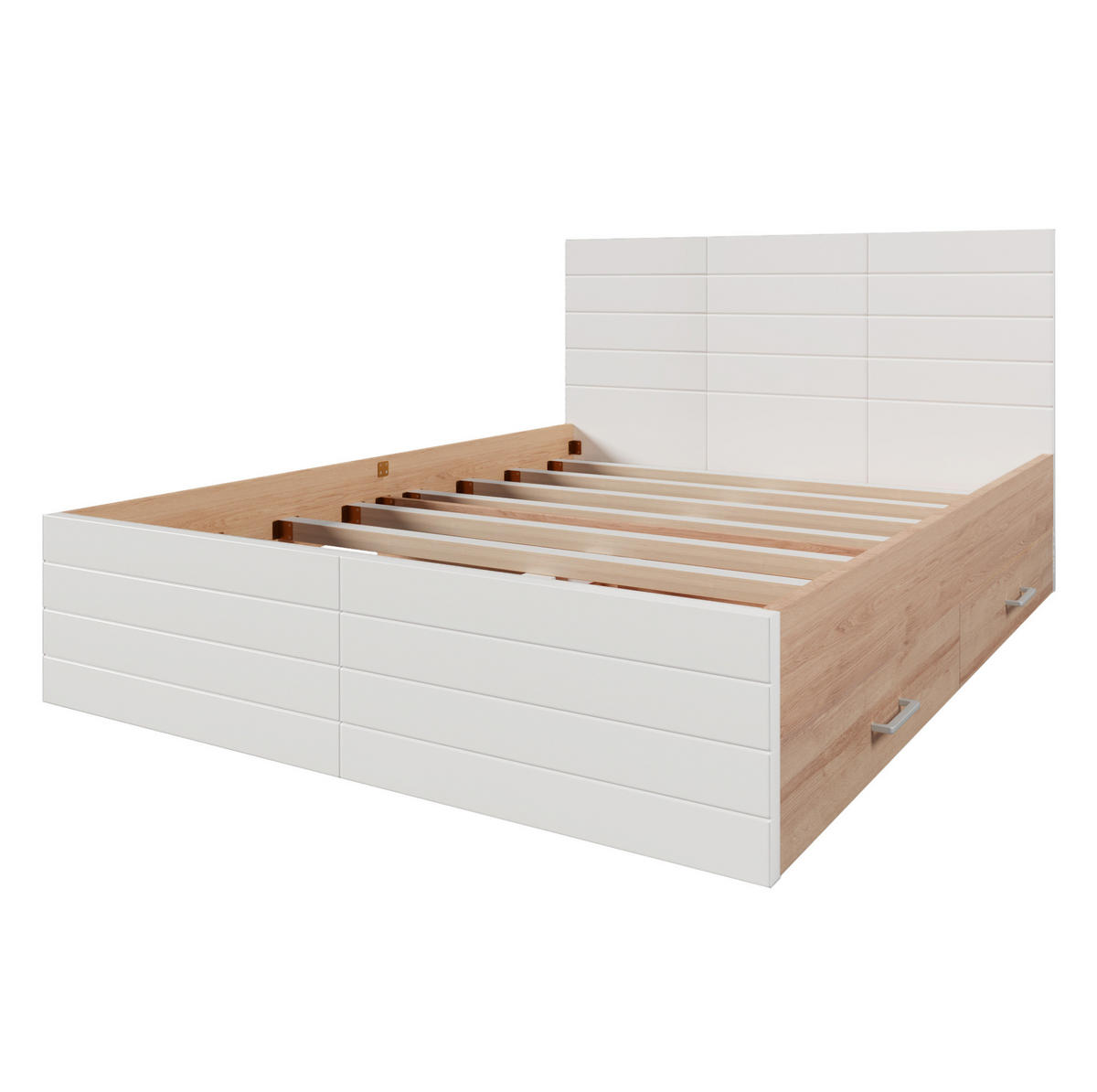 POLSTERBETT aus Massivholz und MDF 140x200 cm in Weiß mit 2 Schubladen & Matratze - Weiß, Holzwerkstoff (140/200cm) - Modfu