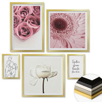 WANDBILDER 5er Set - 50x50 cm & 20x30 cm & 40x60 cm Goldrahmen - Rosensträuße als Familienzeichnung - Goldfarben, Kunststoff (40/60cm) - ArtPrintCave