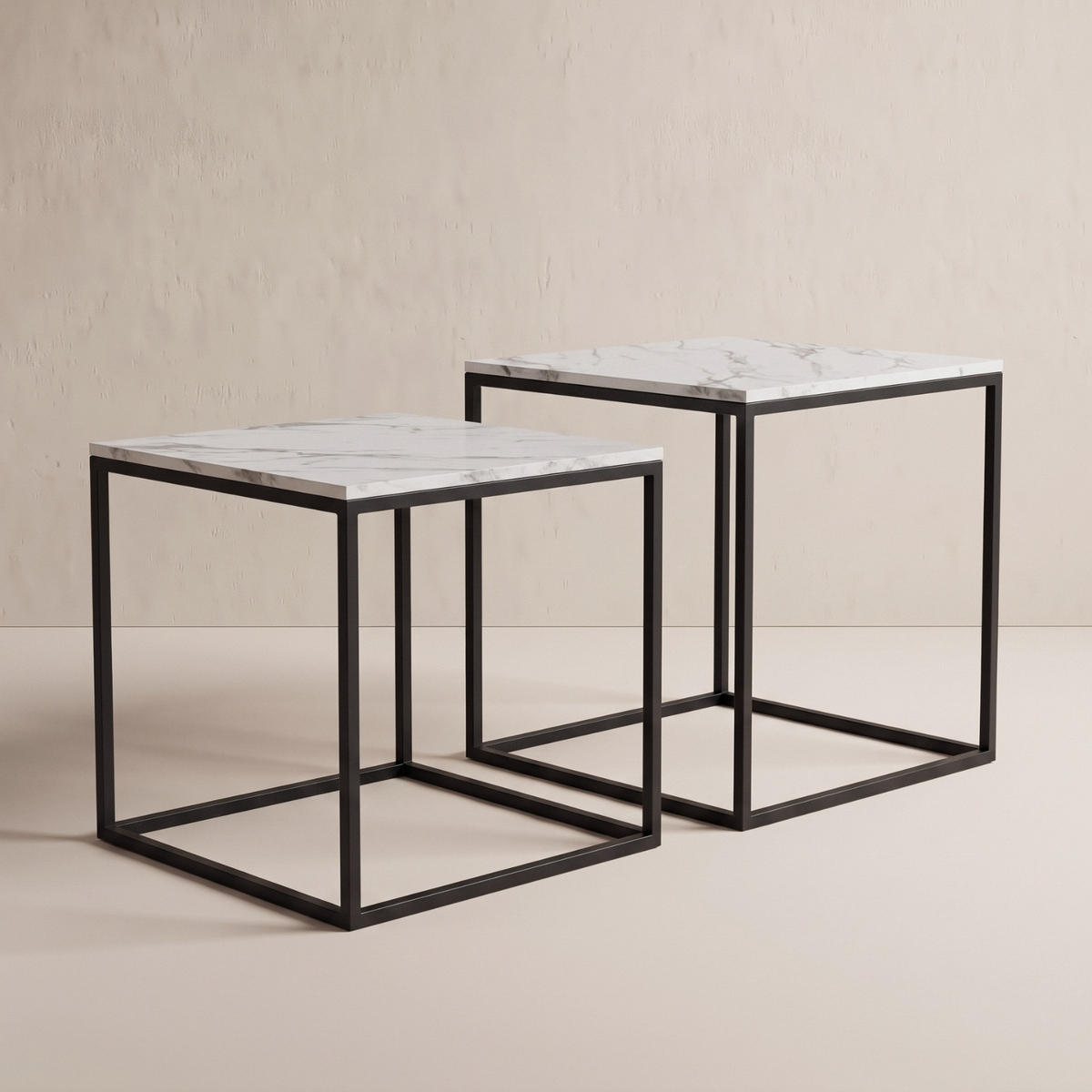 COUCHTISCH 2er-Set quadratisch Schwarz, Weiß - Weiß, Metall (50/50/50.5cm) - SCENA LIVING