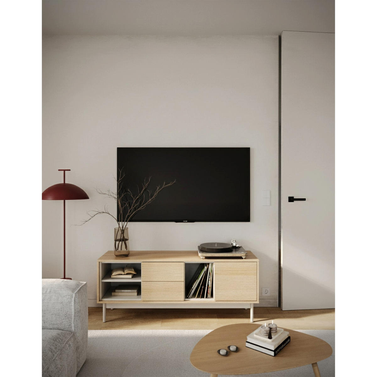 TV stolek Layen dřevodekor dub / kašmírově šedý 138/55/39 cm - béžová/barva dubu, kov/kompozitní dřevo (138/55/39cm) - Selsey