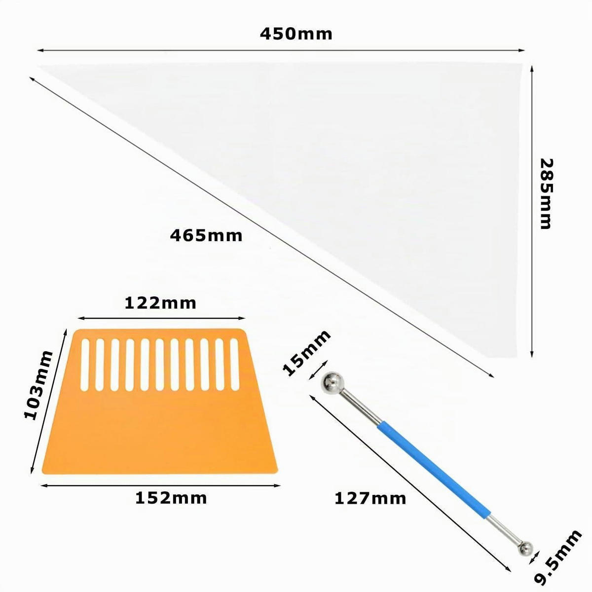 MÖRTELBEUTEL 20-teiliges Set mit Schaber und Fugenglätter 465 x 450 x 285 mm - Transparent, Kunststoff (45/28.5/46.5cm)