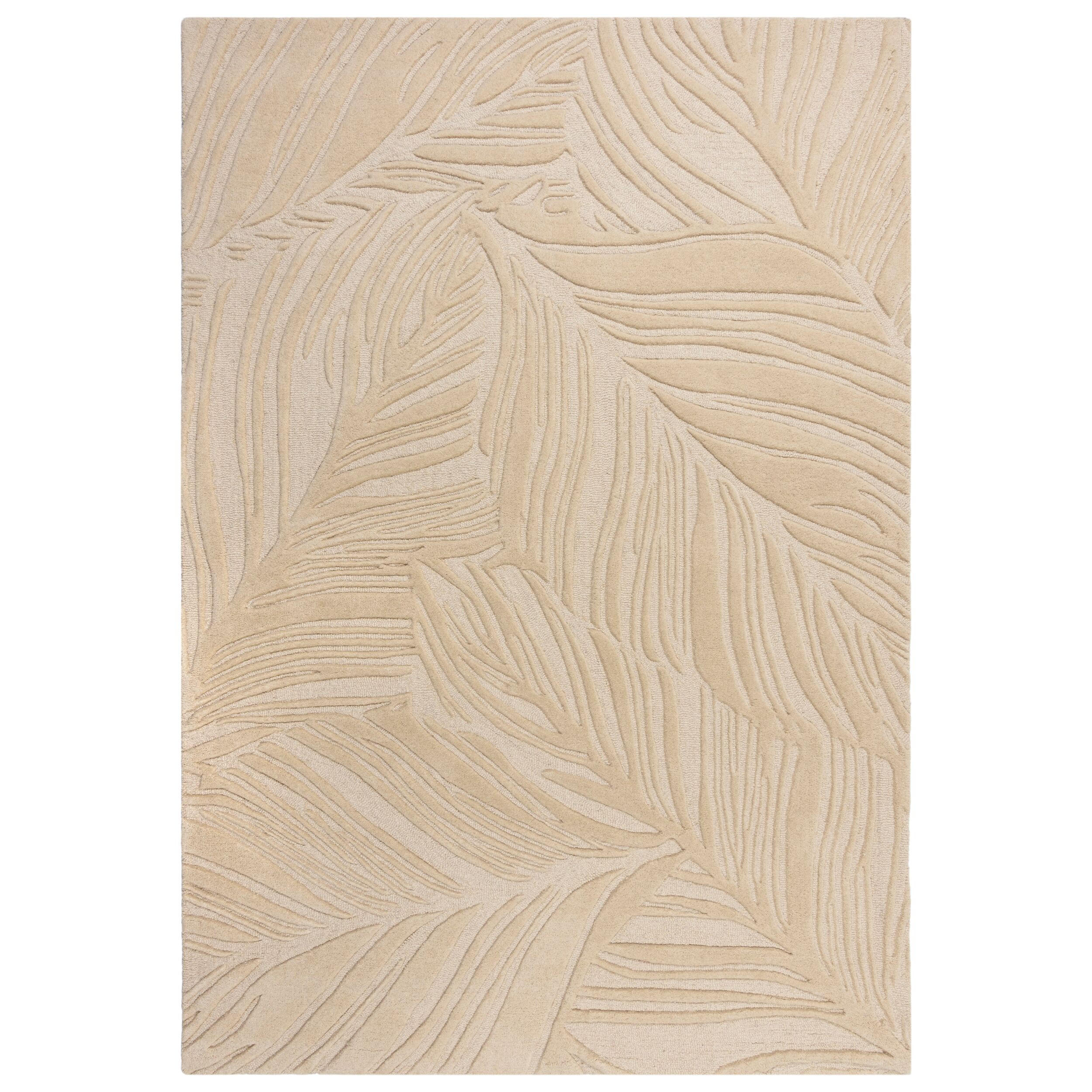 WOLLTEPPICH Blatt-Design, handgetuftet LEVEN LEE, Beige 160x230 cm - Beige, Textil (160/230cm) - KADIMA DESIGN