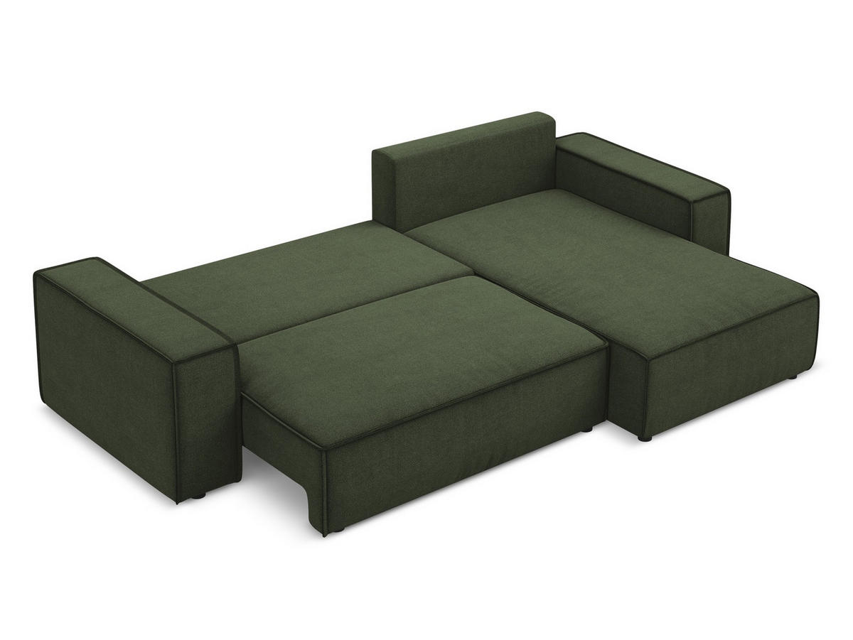 ECKSOFA mit Schlaffunktion Strukturstoff Stoff Grün - Schwarz/Olivgrün, Kunststoff/Textil (290/185cm) - Makamii
