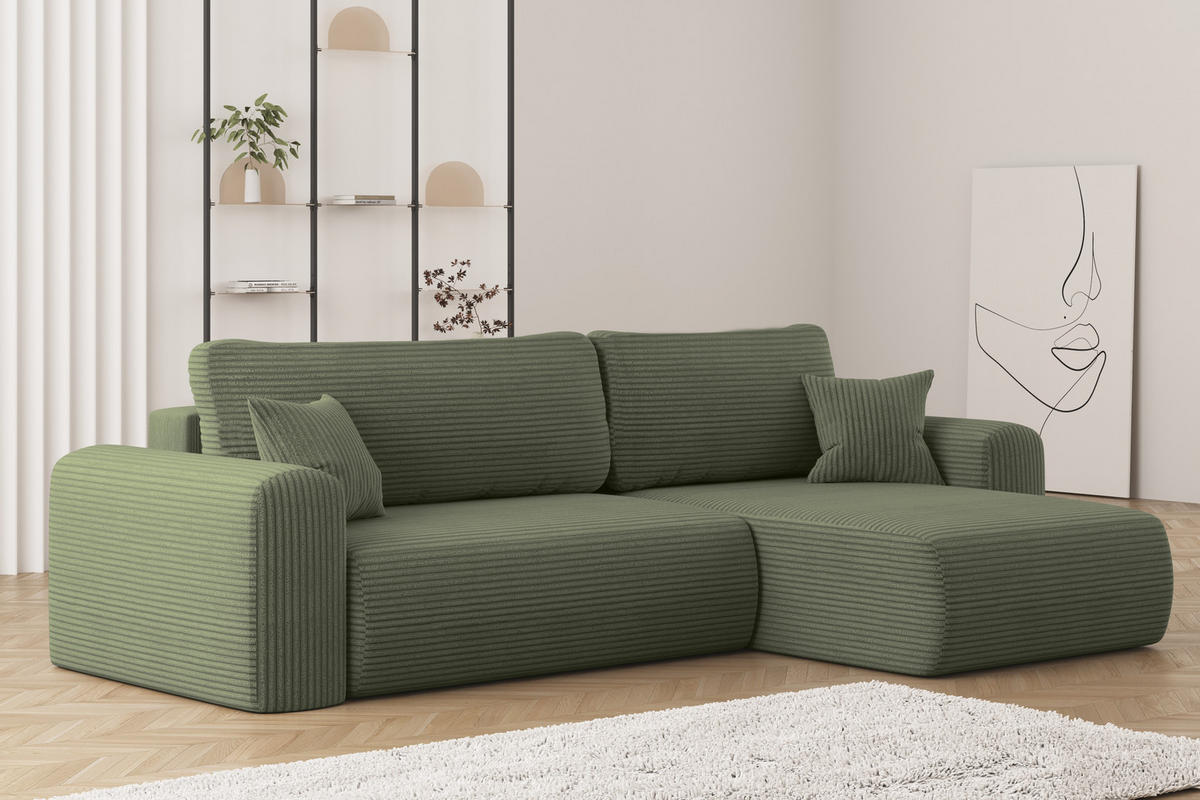 ECKSOFA Mit Schlaffunktion und Stauraum für Bettzeug Capri Stoff Poso Hellgrün Rechts - Hellgrün, Holz/Textil (272/145cm) - Kaiser Möbel