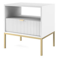 NACHTTISCH Kioto in Weiß mit goldenen Beinen + goldener Griff mit geriffelter Front - Goldfarben/Weiß, Holzwerkstoff/Metall (54/56/39cm) - Ravio