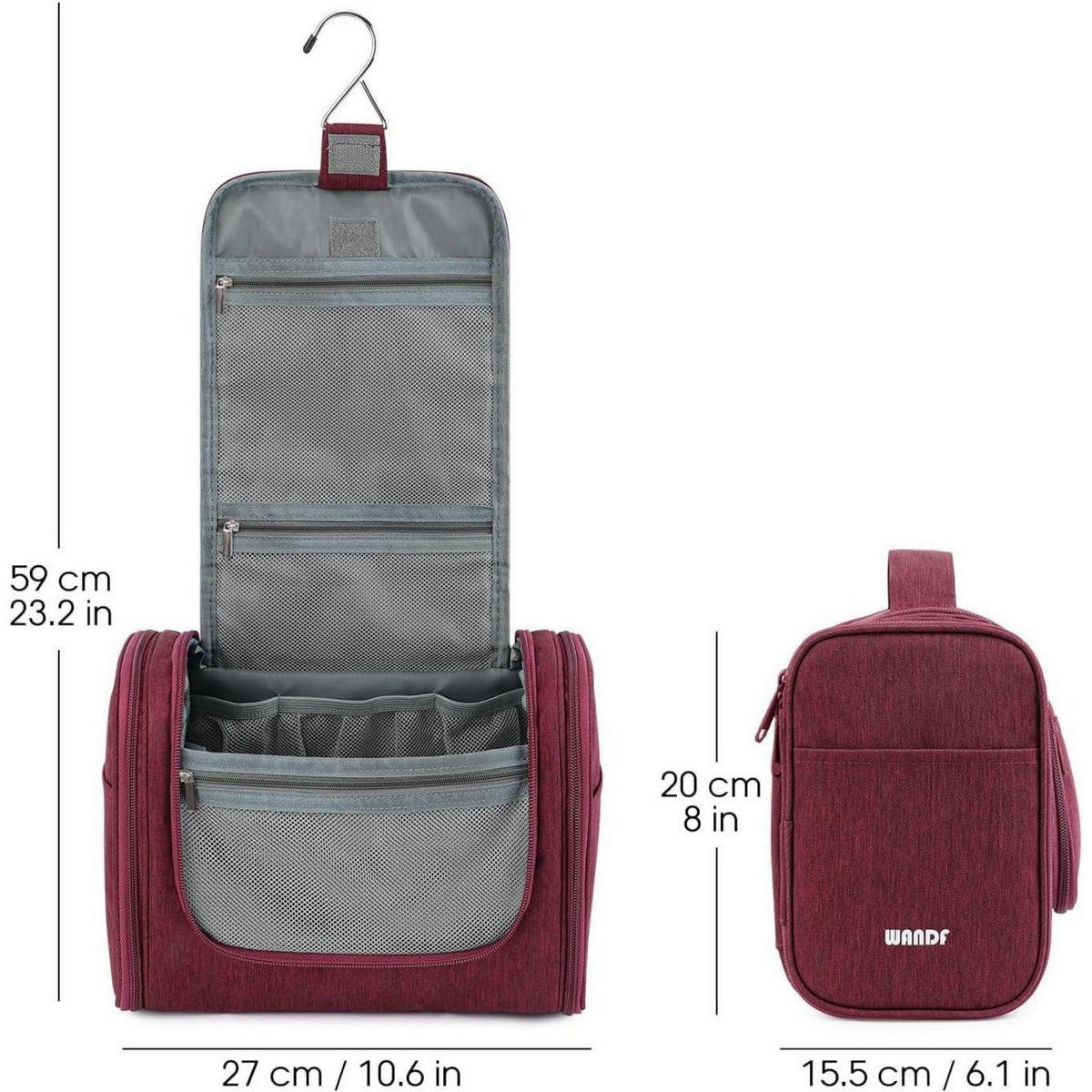 KULTURTASCHE zum Aufhängen Rot 27 x 15,5 x 59 cm - Bordeaux, Textil (5/2/5cm)