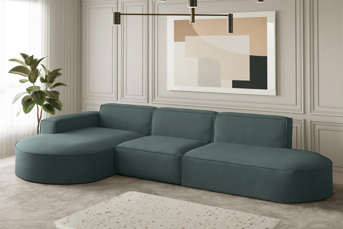 ECKSOFA Ottomane Palma Opera Velvet - Smaragdgrün, Holzwerkstoff/Textil (296/165cm) - Fun Möbel