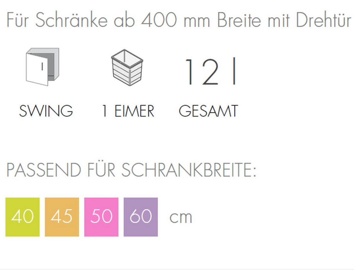 MÜLLEIMER Hailo Mono Küche Einbau ab 40cm Schrank Edelstahl/Schwarz - Edelstahlfarben, Metall (29/29.5/30.4cm) - Hailo