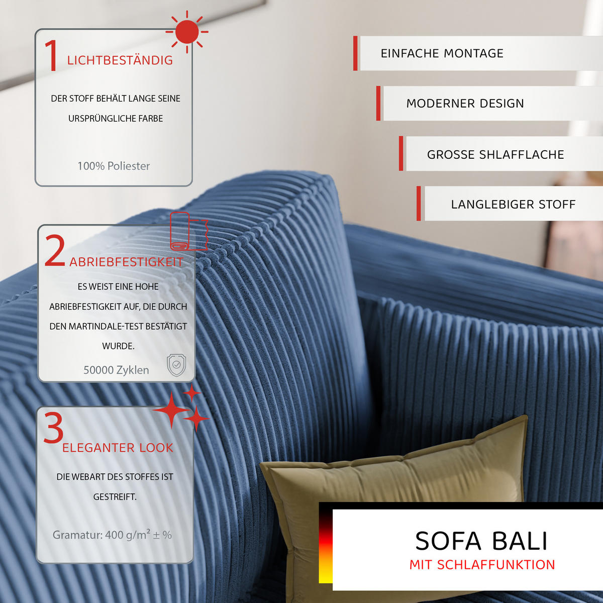 SOFA mit Schlaffunktion und Bettkasten, Blau - Blau, Holzwerkstoff/Textil (240/84/105cm) - Idohome