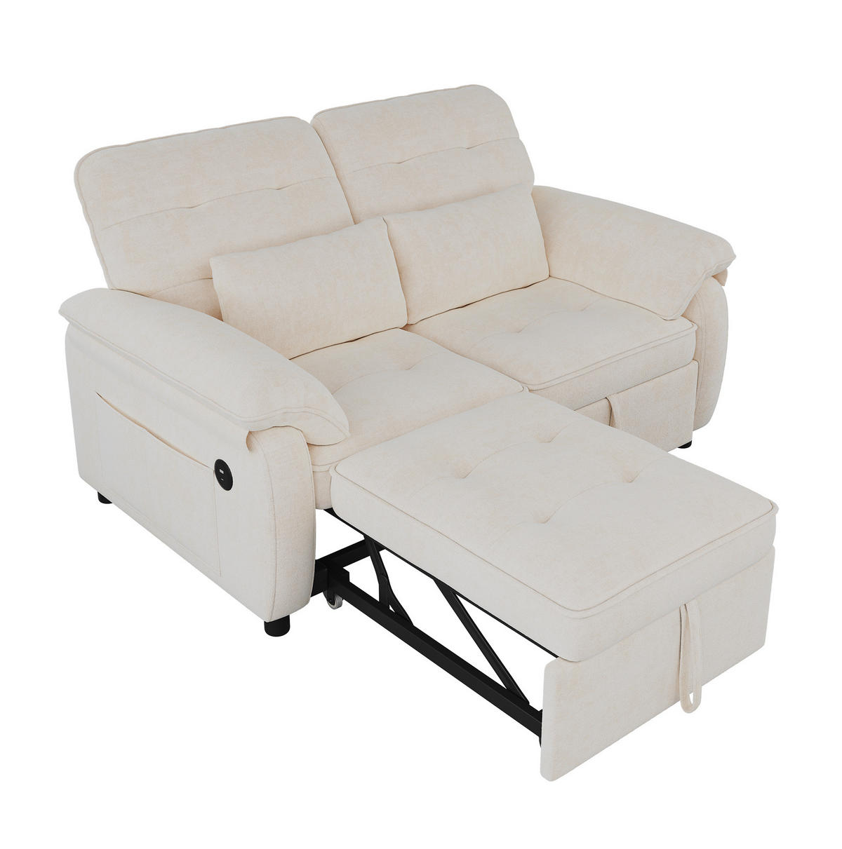 SCHLAFSOFA 142/90/86,5 cm aus Chenille mit 3-in-1-Bettfunktion Beige - Beige, Textil (90/86.5/142cm) - Modenvie