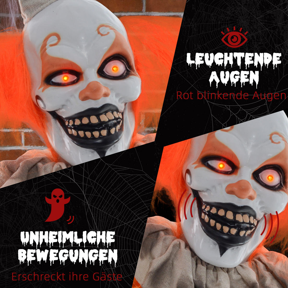 HALLOWEEN DECORATIONS Dekoration Clown, Soundfunktion, Orange+Grau, 183cm - Orange, Kunststoff/Metall (65/183/18cm) - HOMCOM