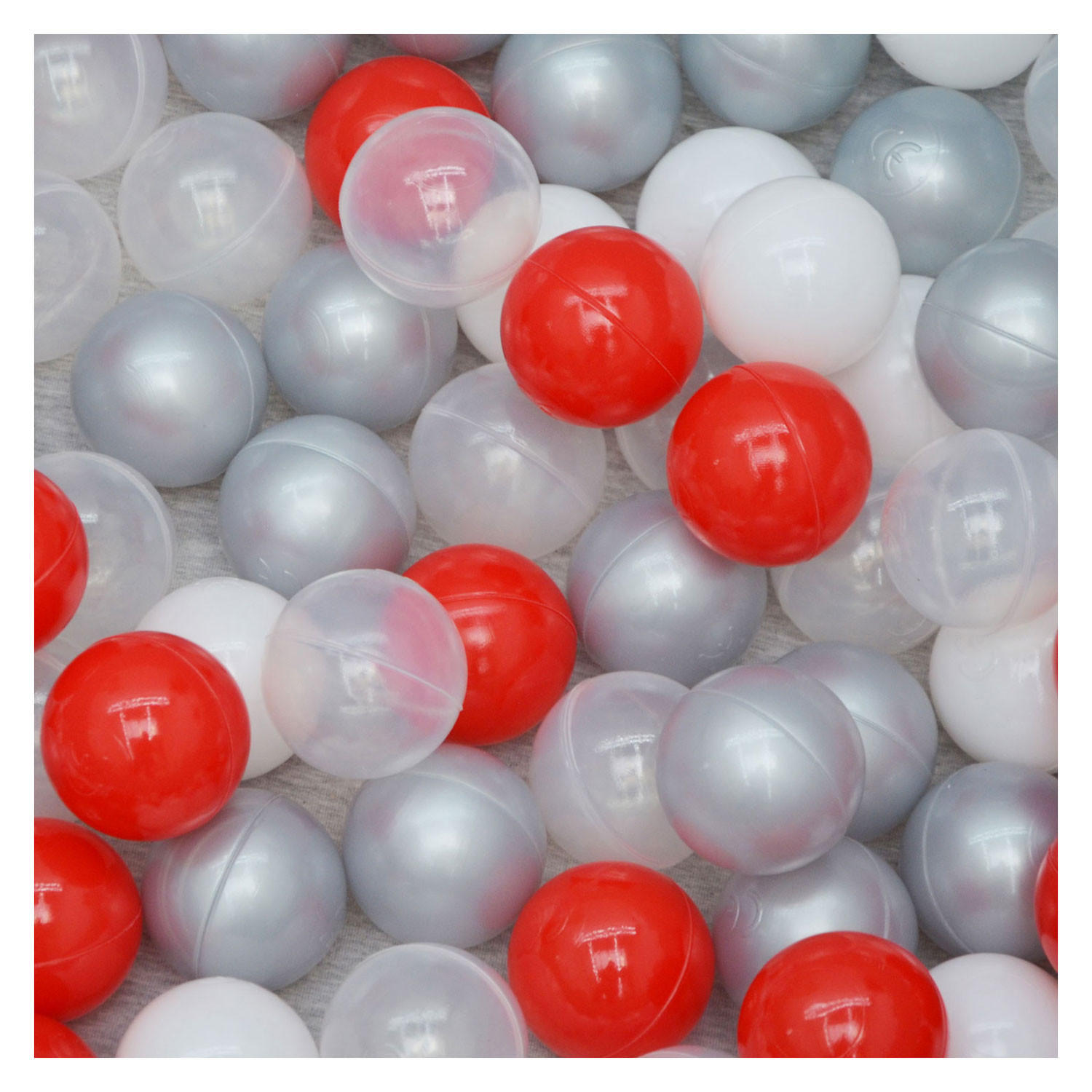 BÄLLEBAD-BÄLLE 200 Stück, Rot/Grau/Weiß/Transparent, 5.5 cm - Rot, Kunststoff (5.5/5.5/5.5cm) - Littletom