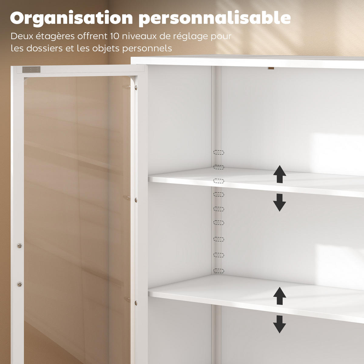 AKTENSCHRANK DE-14514 2 Glastüren mit verstellbaren Böden Weiß - Weiß, Metall (40/110/80cm) - ComfortXL