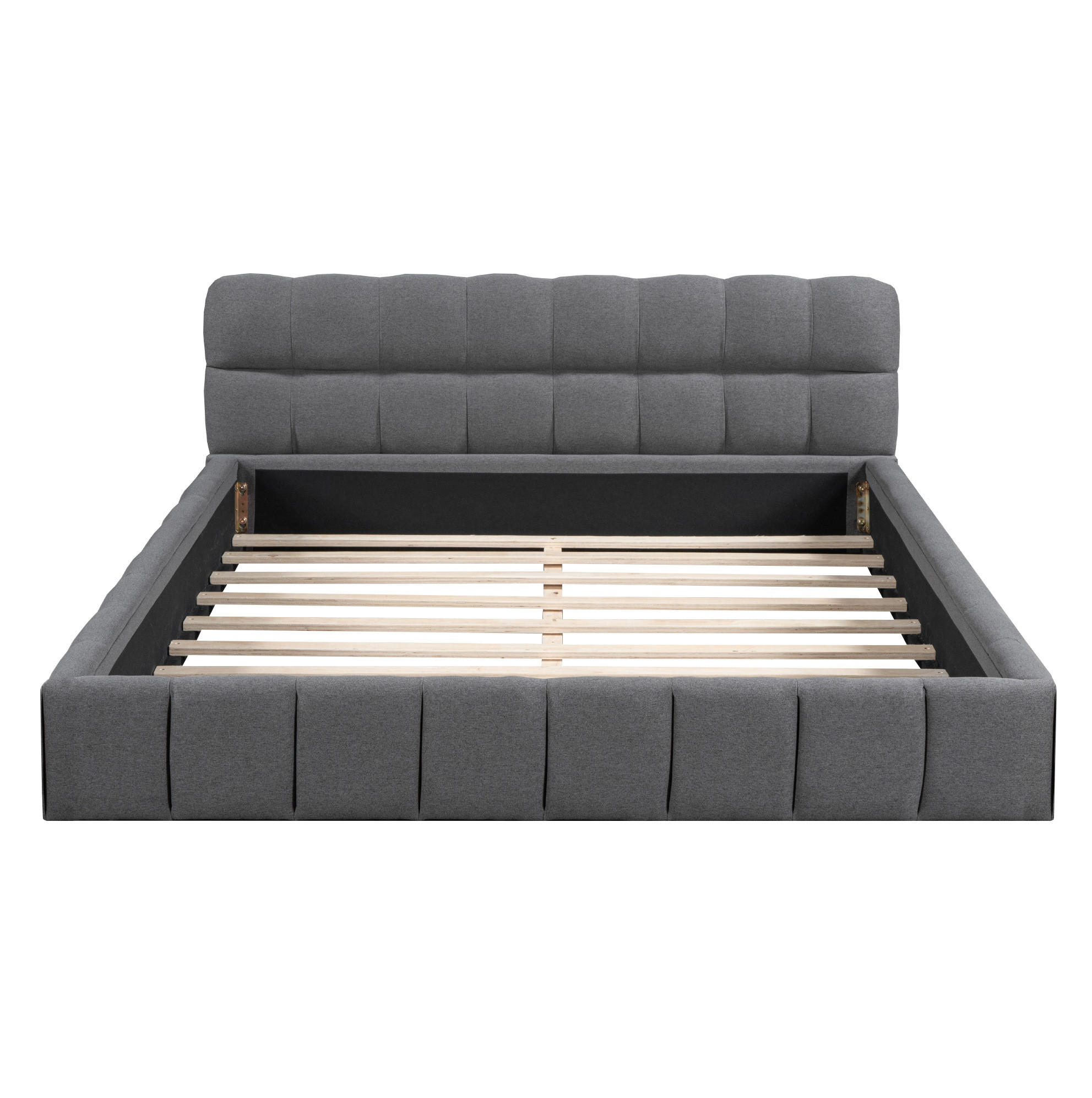 POLSTERBETT 140/190 cm mit gepolstertem Kopfteil, eingebettetem Matratzendesign und Lattenrost, Grau - Grau, Textil (140/190cm) - Redom