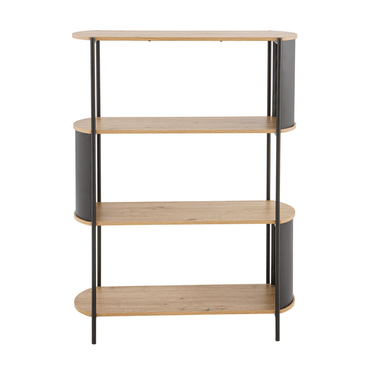 REGAL mit 4 Ebenen in Holzoptik und schwarzen Metallseiten - Apfelbaumfarben, Holzwerkstoff (34/133.5/100cm) - Calicosy