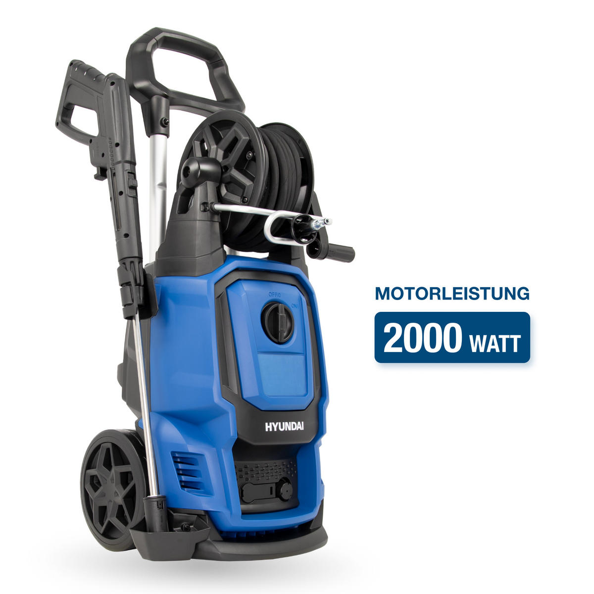 ELEKTRO-HOCHDRUCKREINIGER HPW2000CE (2000W, 160bar, 450 l/h, Schlauchtrommel, Blau) - Blau, Kunststoff (32/93/36cm) - HYUNDAI