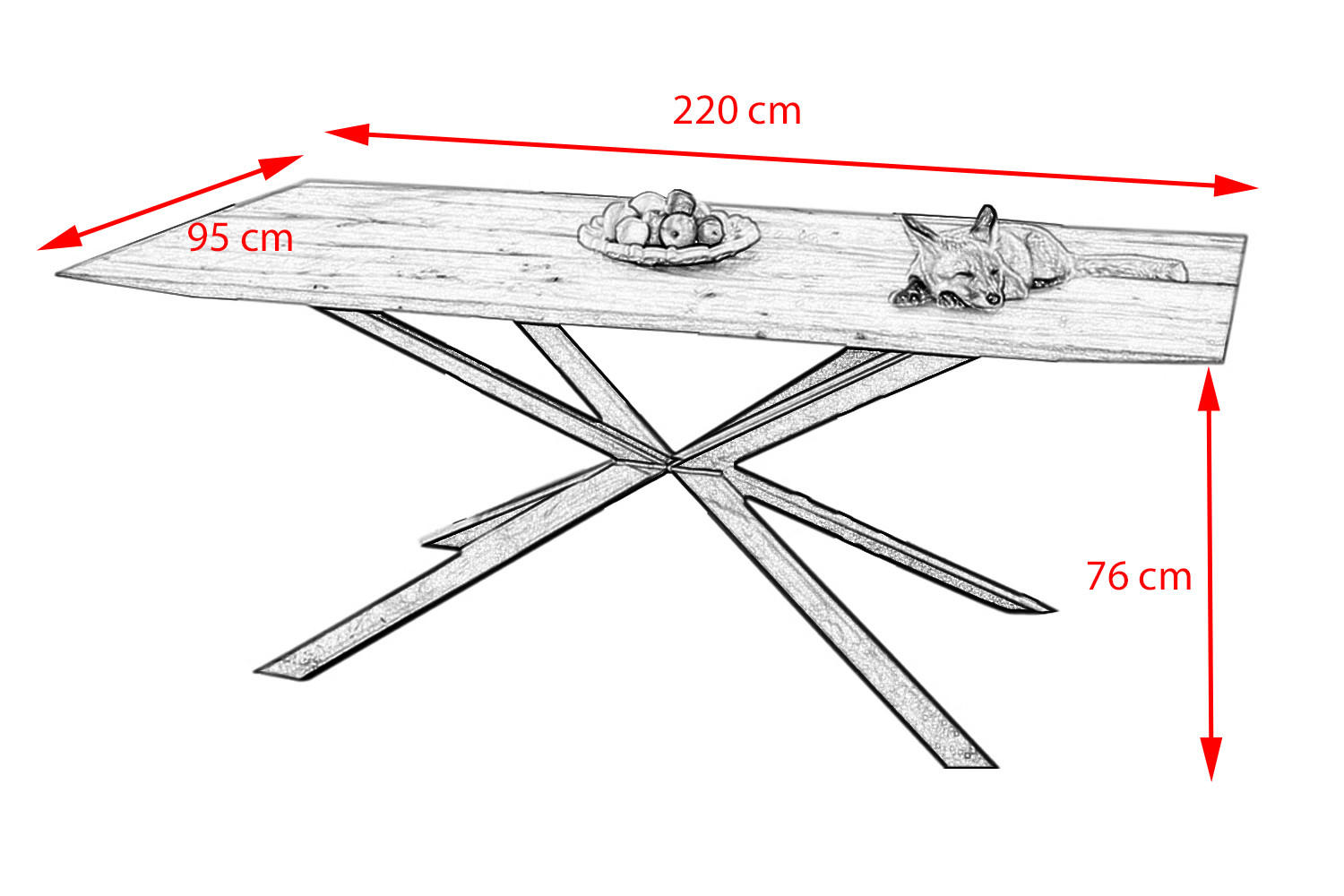 ESSTISCH YOSHA Holz - Schwarz/Naturfarben, Holz (220/95/76cm) - KAWOLA