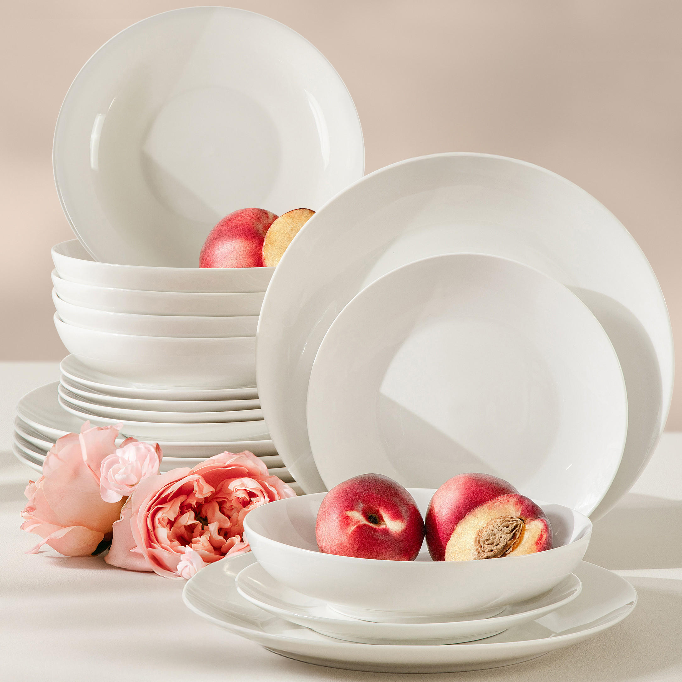 TAFELSERVICE 6 Personen AD BELLA 18-tlg,Porzellan, ecru - Ecru, Keramik (26/2/26cm) - KONSIMO®
