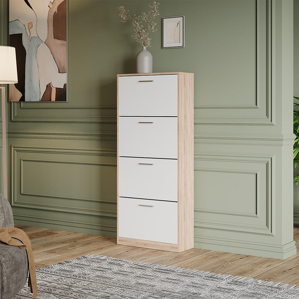 SCHUHKIPPER Gizmo Sonoma/Weiß 59 x 137 cm mit 4 Fächern - Weiß/Sonoma Eiche, Holzwerkstoff (59/137/22cm) - Vicco