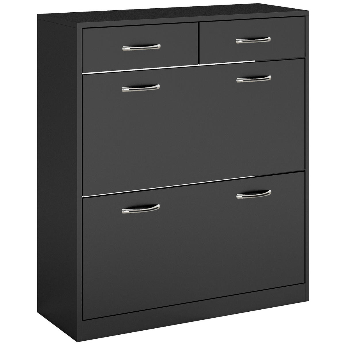 SCHUHSCHRANK Schwarz Holzwerkstoff mit Fächern und Schubladen 1 Stück - Schwarz, Holzwerkstoff (80/91.5/30cm) - PANGIVO