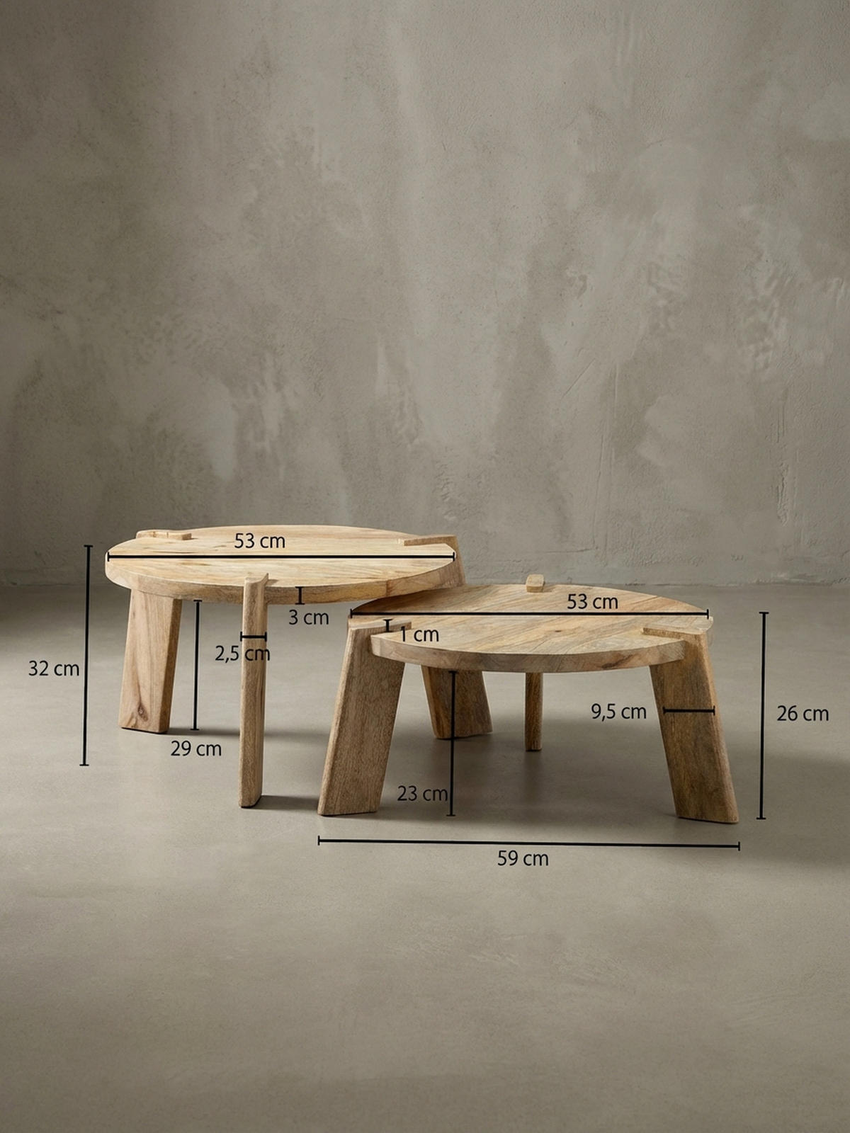 COUCHTISCH 2er Set Mango Massivholz Messingstreifen Handgefertigt HELEN, Beige 53x53x32 cm - Beige, Mangoholz/Holz (53/53/32cm) - KADIMA DESIGN