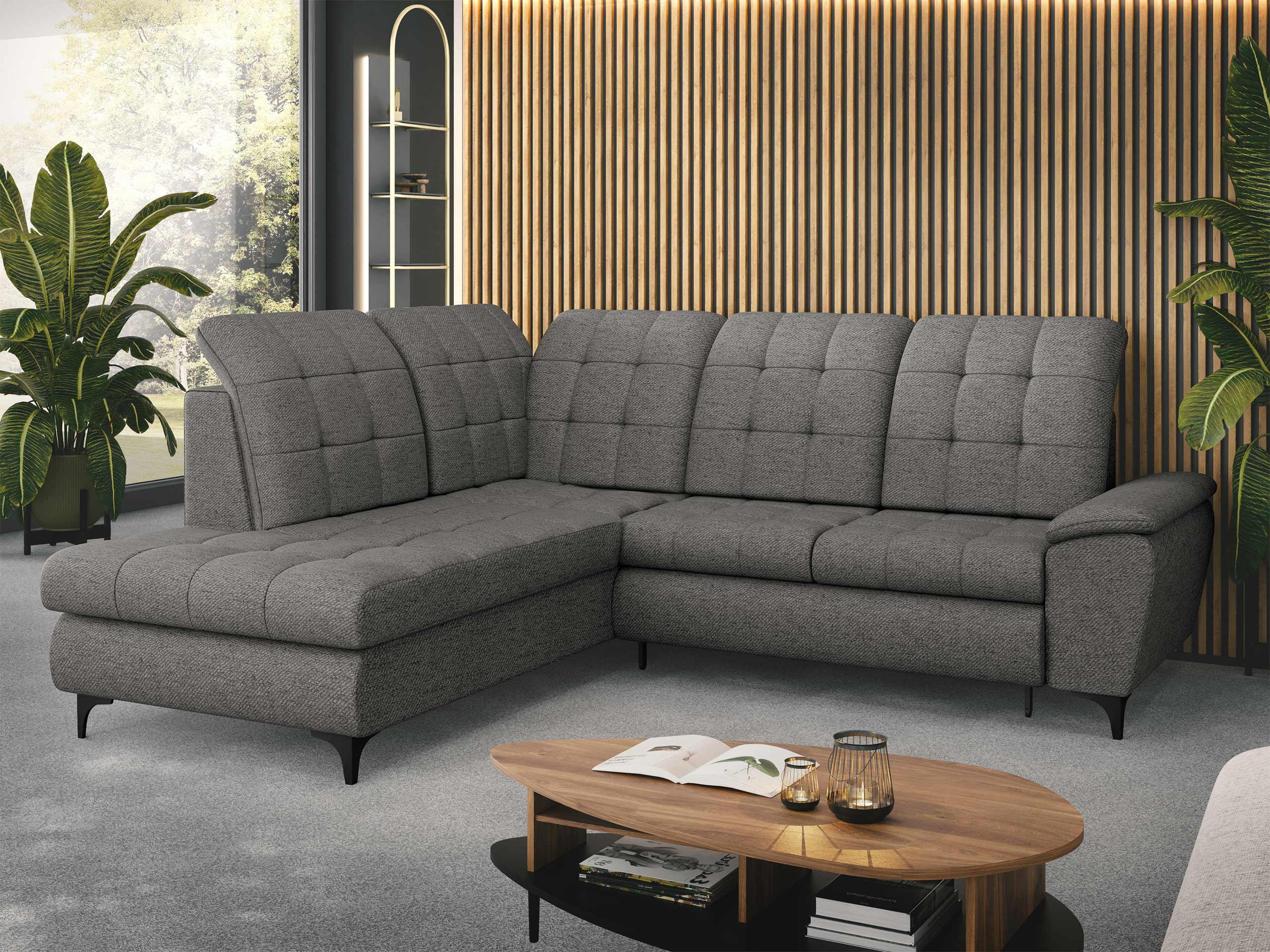 ECKSOFA Forest, Seite: Links - Dunkelgrau/Schwarz, Holz/Textil (271/212cm) - MIRJAN24