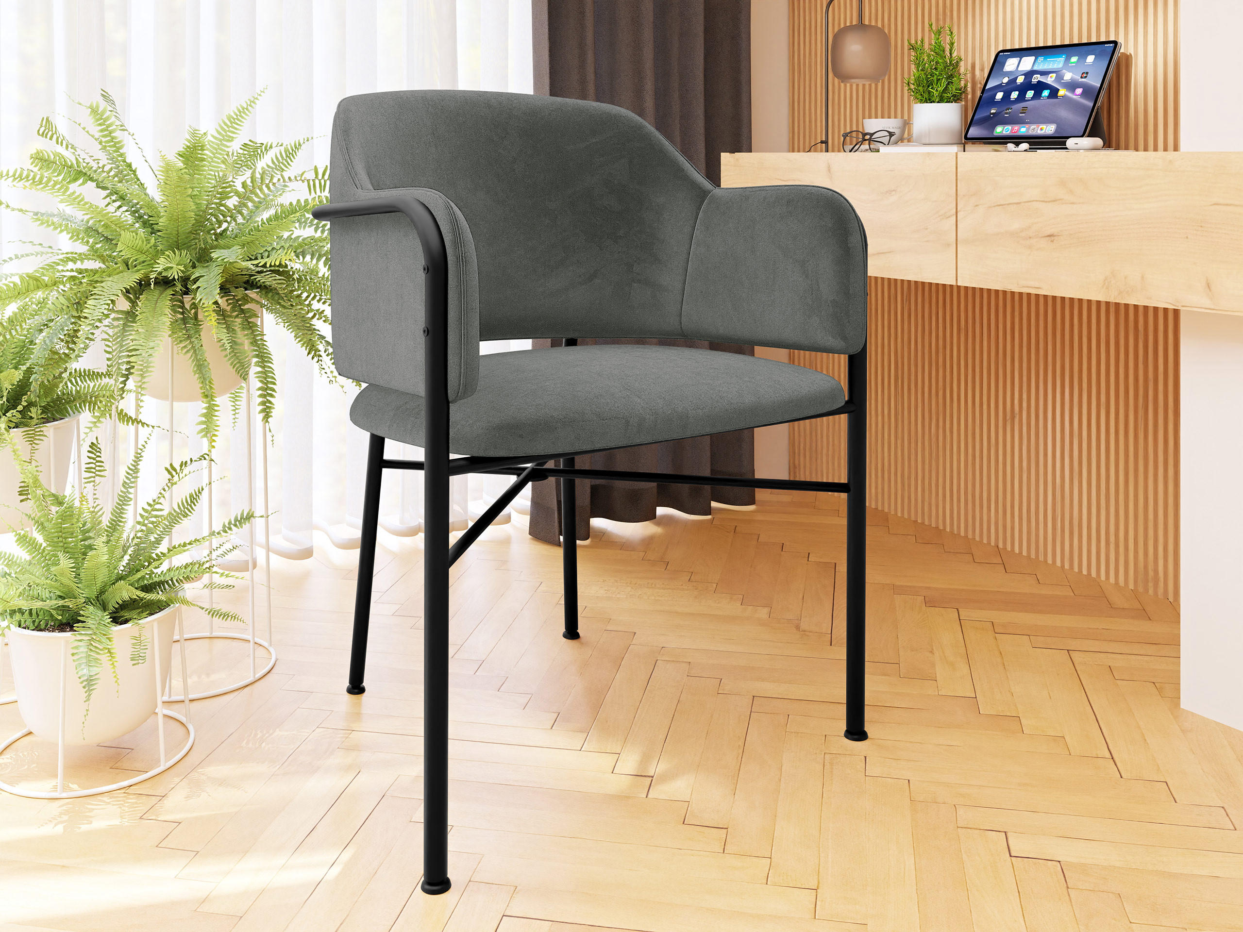 POLSTERSTUHL Delivio - Dunkelgrau/Schwarz, Textil/Metall (56/79/55cm) - MIRJAN24