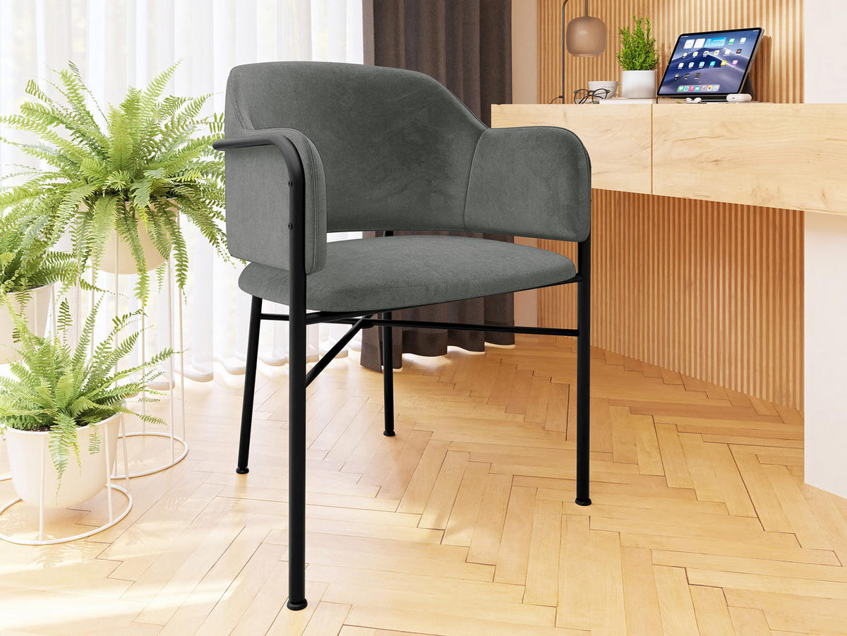 POLSTERSTUHL Delivio - Dunkelgrau/Schwarz, Textil/Metall (56/79/55cm) - MIRJAN24