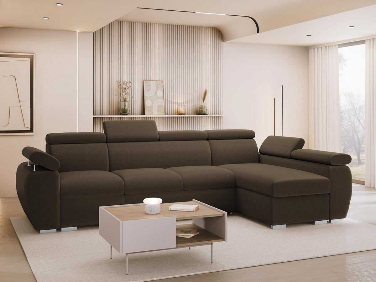 ECKSOFA Boston LCP, Seite: Rechts 1P(65)+2R+LCP - Silberfarben/Braun, Holz/Textil (320/170cm) - MIRJAN24