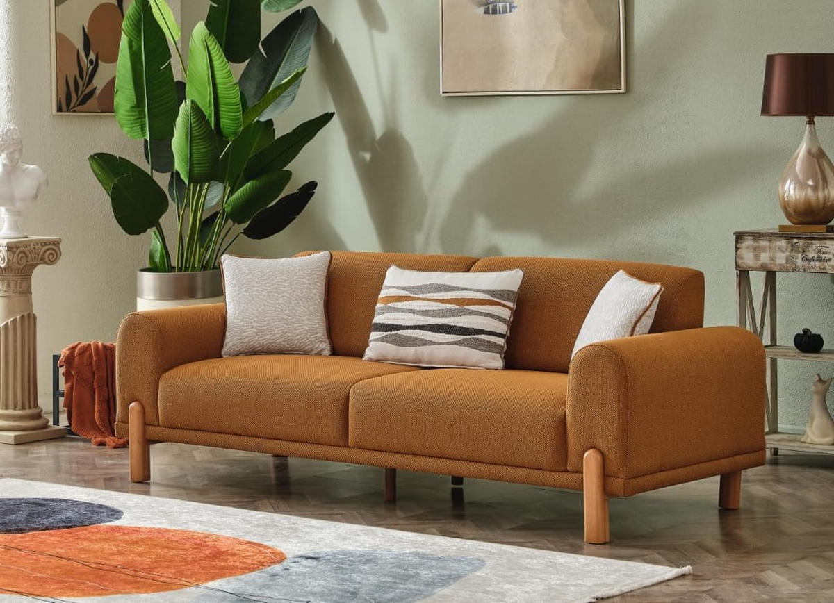 2 Sitzer SOFA Carmina Samt Braun - Creme, Holz/Textil (230/85/95cm) - Villa Möbel