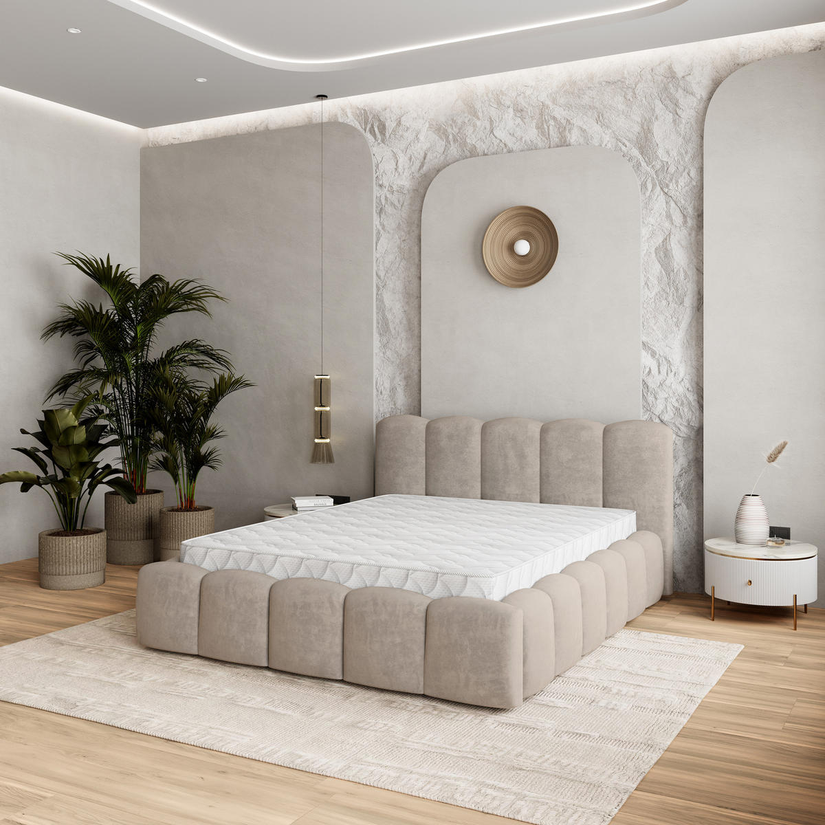 POLSTERBETT FALINA 160x200 cm mit Bettkästen - Beige - Beige, Holz (160/200cm) - MASSENO