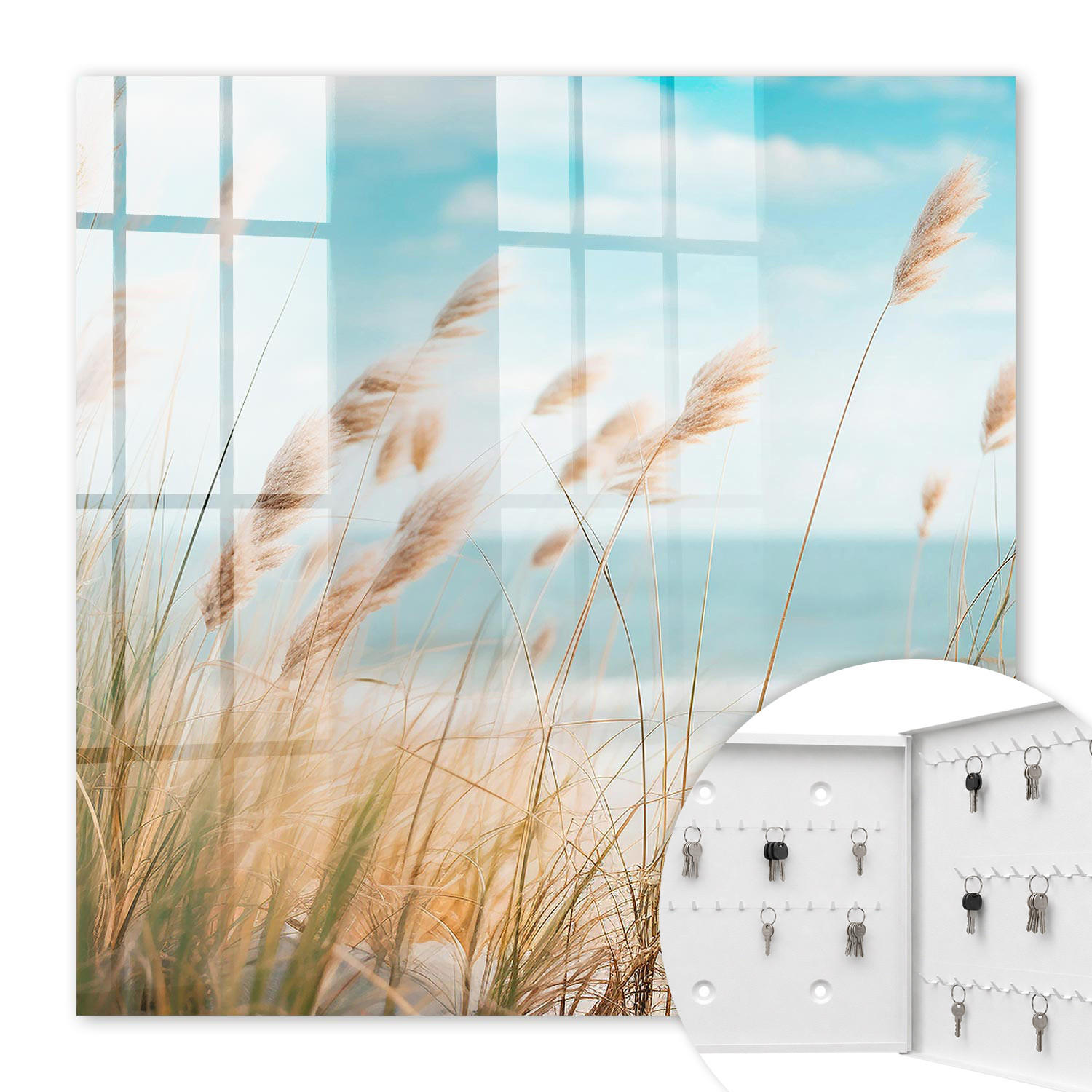 SCHLÜSSELBOX Weiß 30x30 cm – Türöffnung nach rechts - Sommerstrand - Türkis, Metall (30/30/5cm) - TULUP