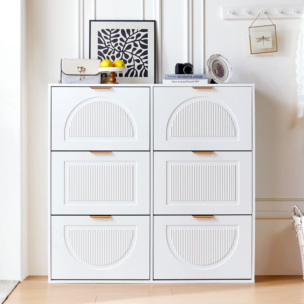 SCHUHSCHRANK Modern 6 Fächer Weiß 118x25x115cm - Weiß, Holzwerkstoff (25/115/118cm) - FLIEKS