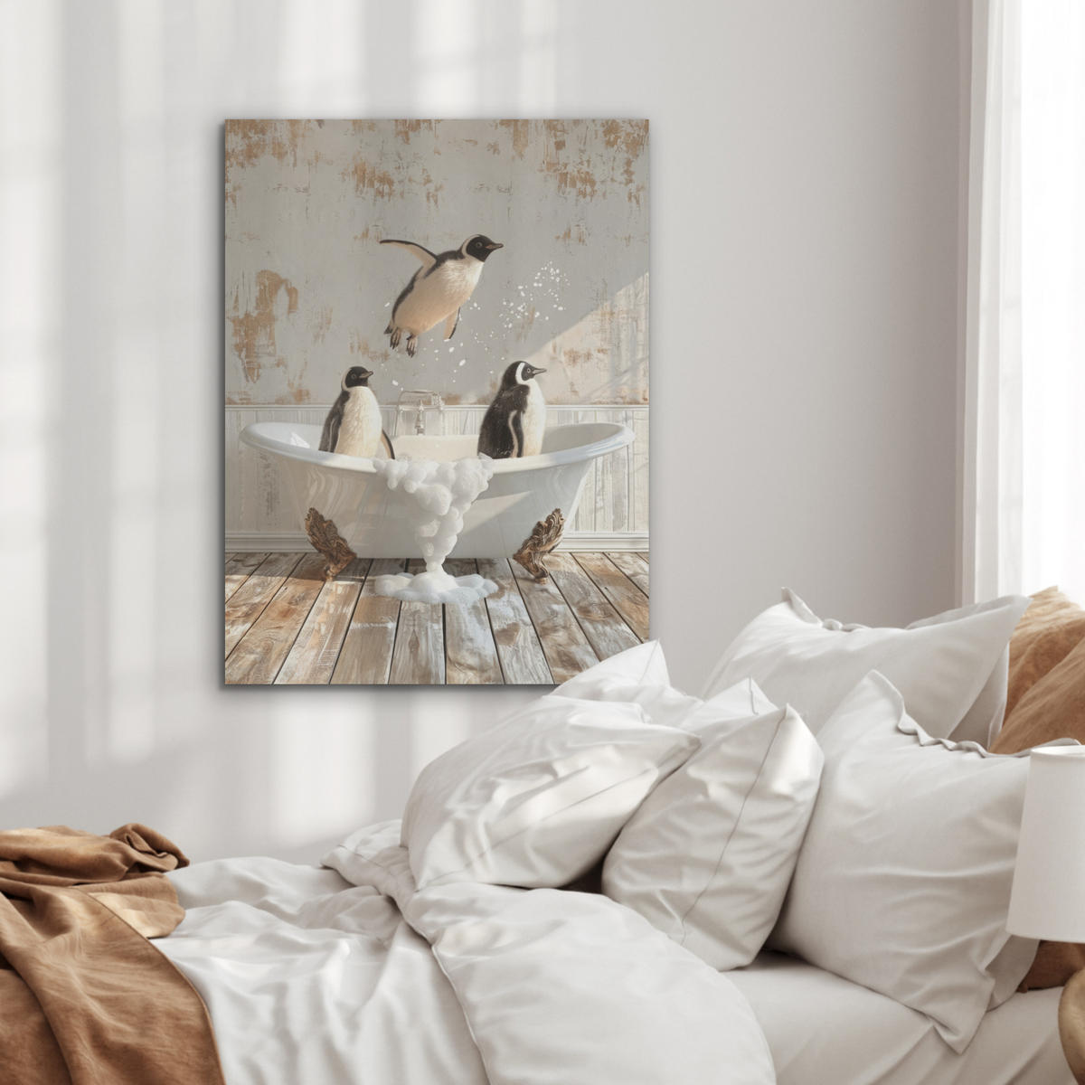AKUSTIKPANEEL Vintage - Pinguin - Badewanne - Schaumstoff 60x80 cm - Schwarz, Textil (60/0.9/80cm) - MuchoWow