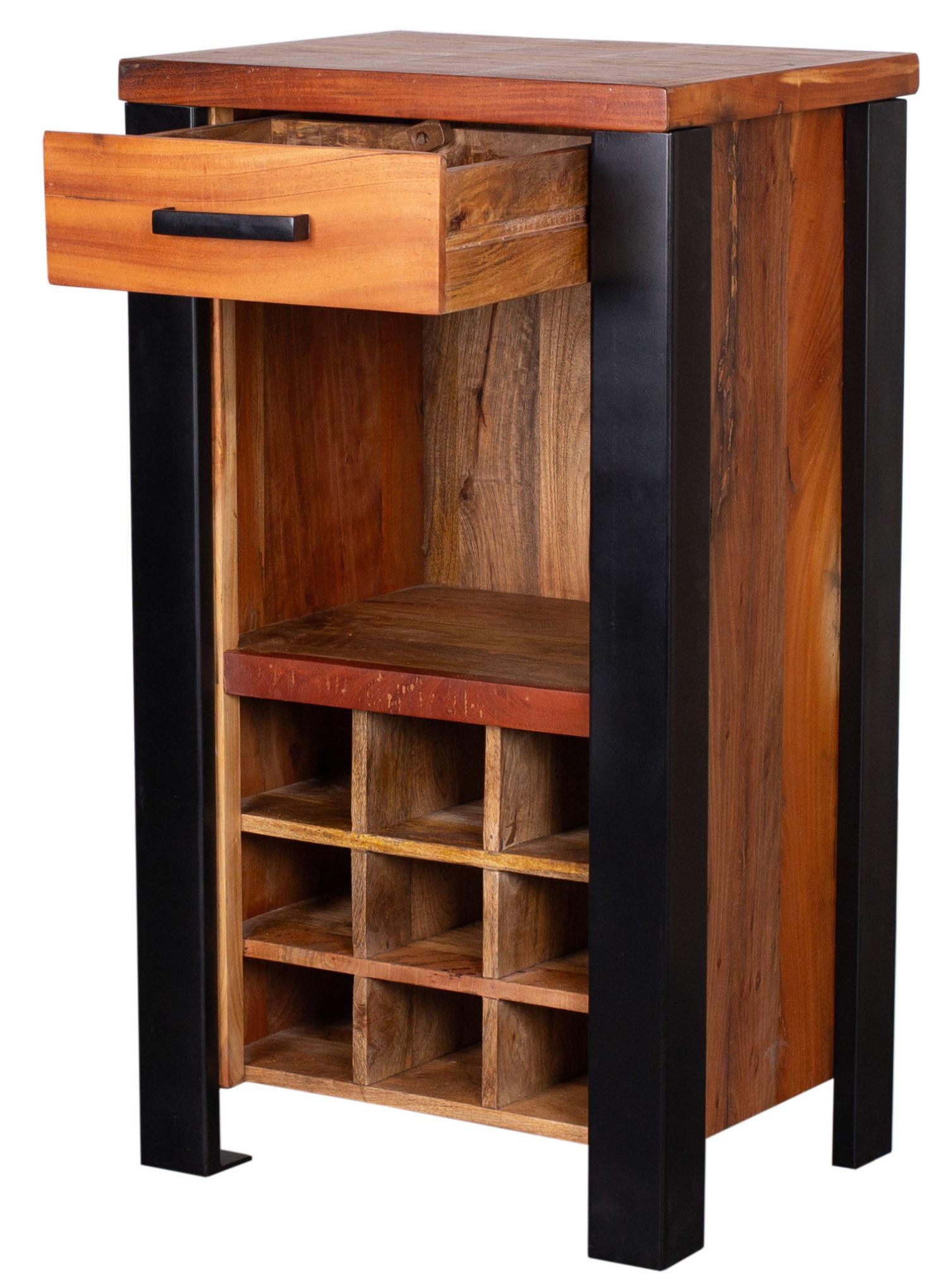 WEINKOMMODE Venosa Oldwood - 56 cm - Mangoholz - Schwarz/Braun, Holz/Metall (56/102/45cm) - bene living
