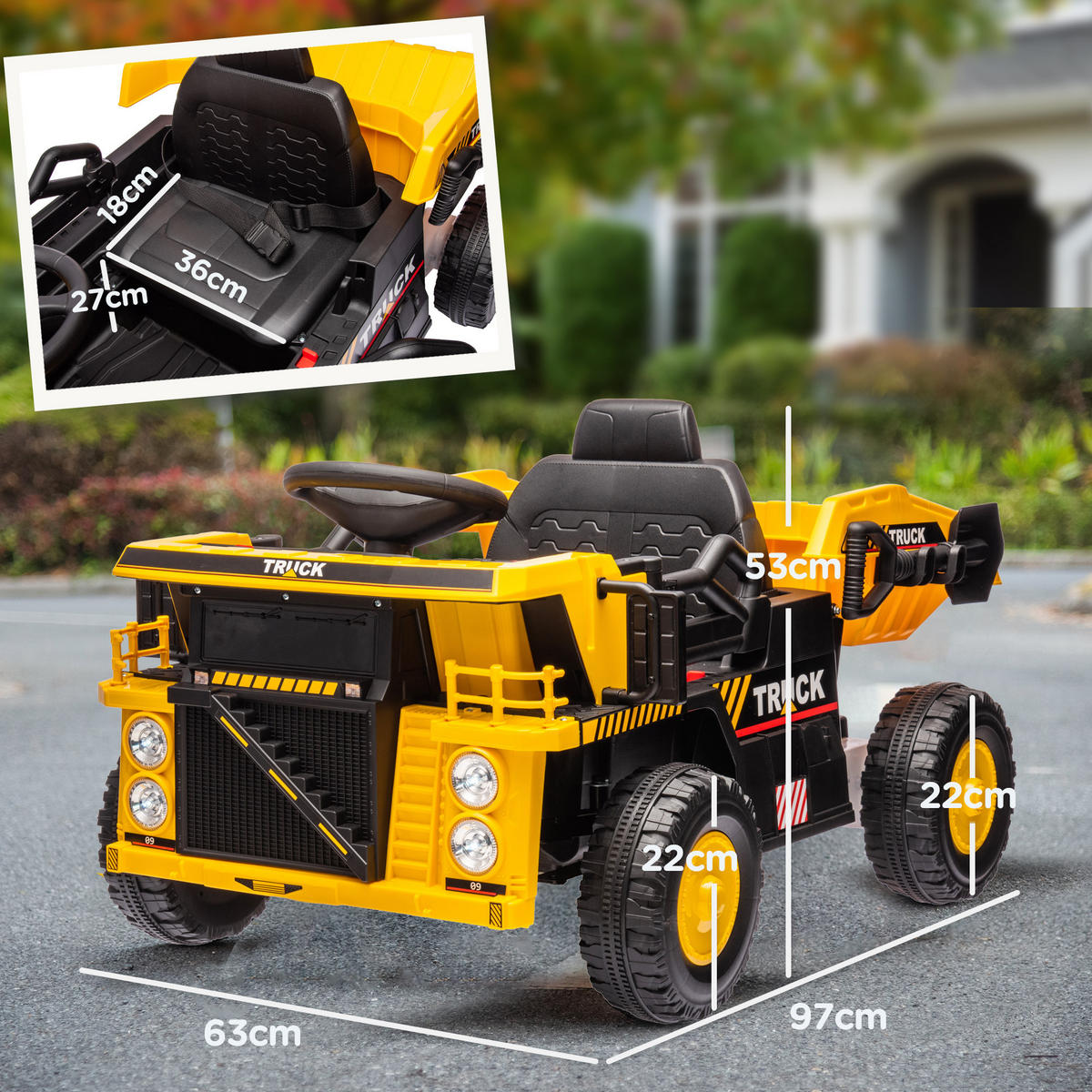 ELEKTRO-KIPPLASTER, 3-6 km/h, Rutschauto, Licht & Musik, für 3-5 Jahre - Gelb, Kunststoff/Metall (97/63/53cm) - AIYAPLAY