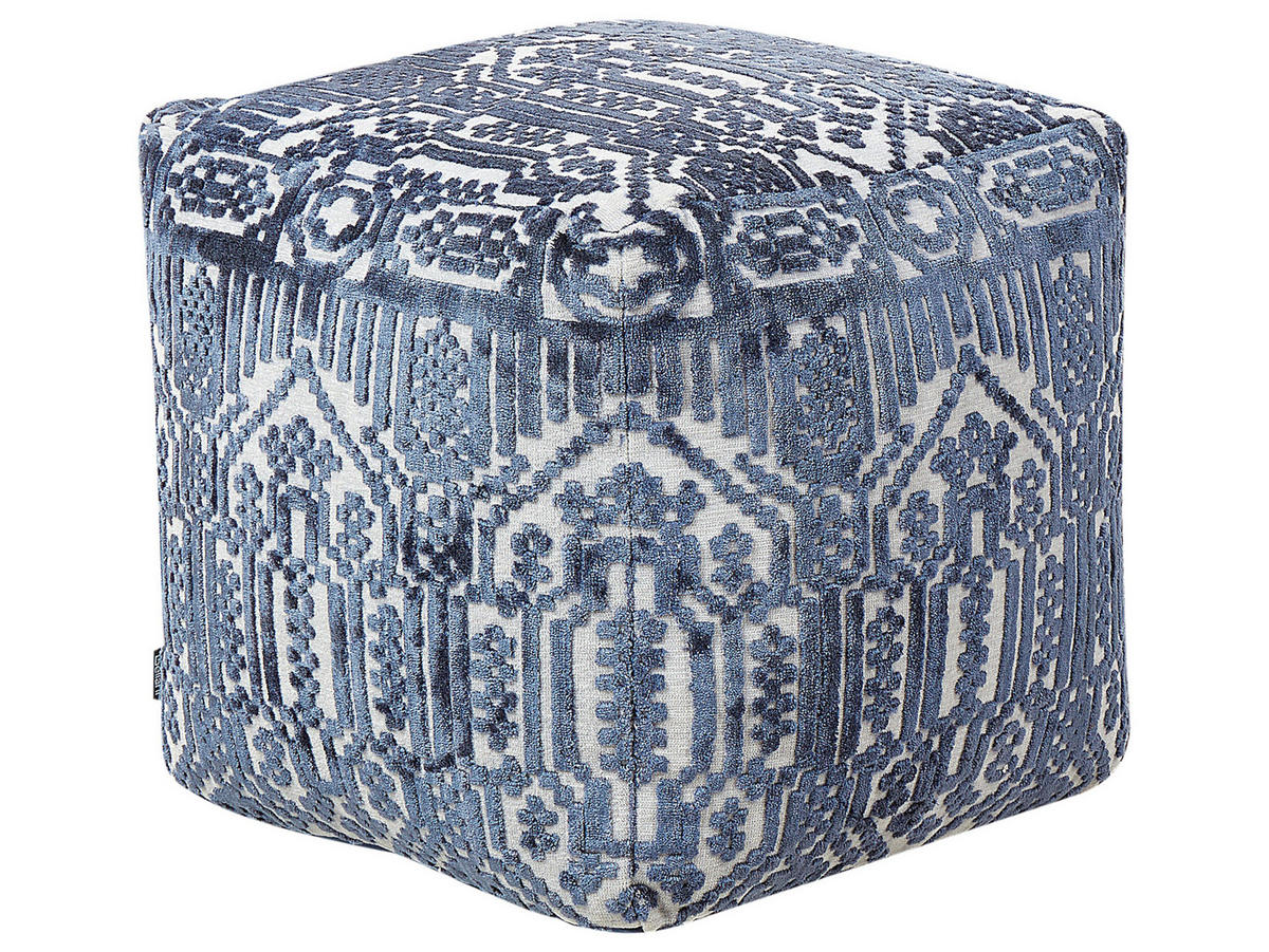 POUF Sanawan 45/45/45 cm - Blau, Naturmaterialien/Textil (45/45/45cm) - Beliani