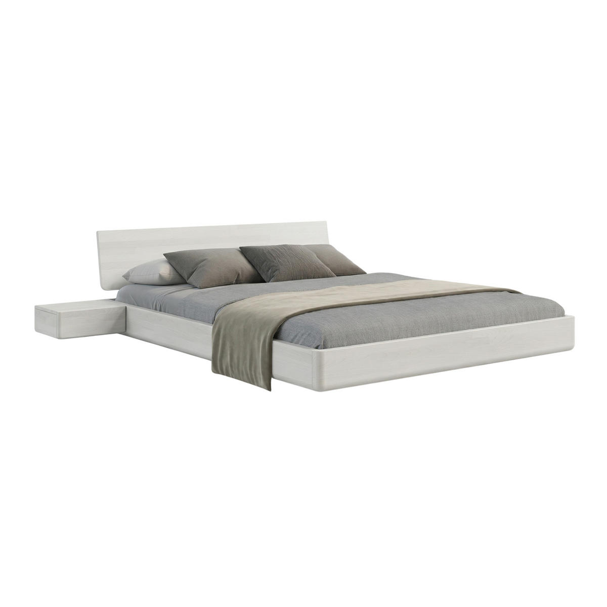 MASSIVHOLZBETT Lena mit 2 Nachttischen, 160/200, Buche - lackiert, Weiß - Weiß, Holz/Buchenholz (160/200cm) - Visby