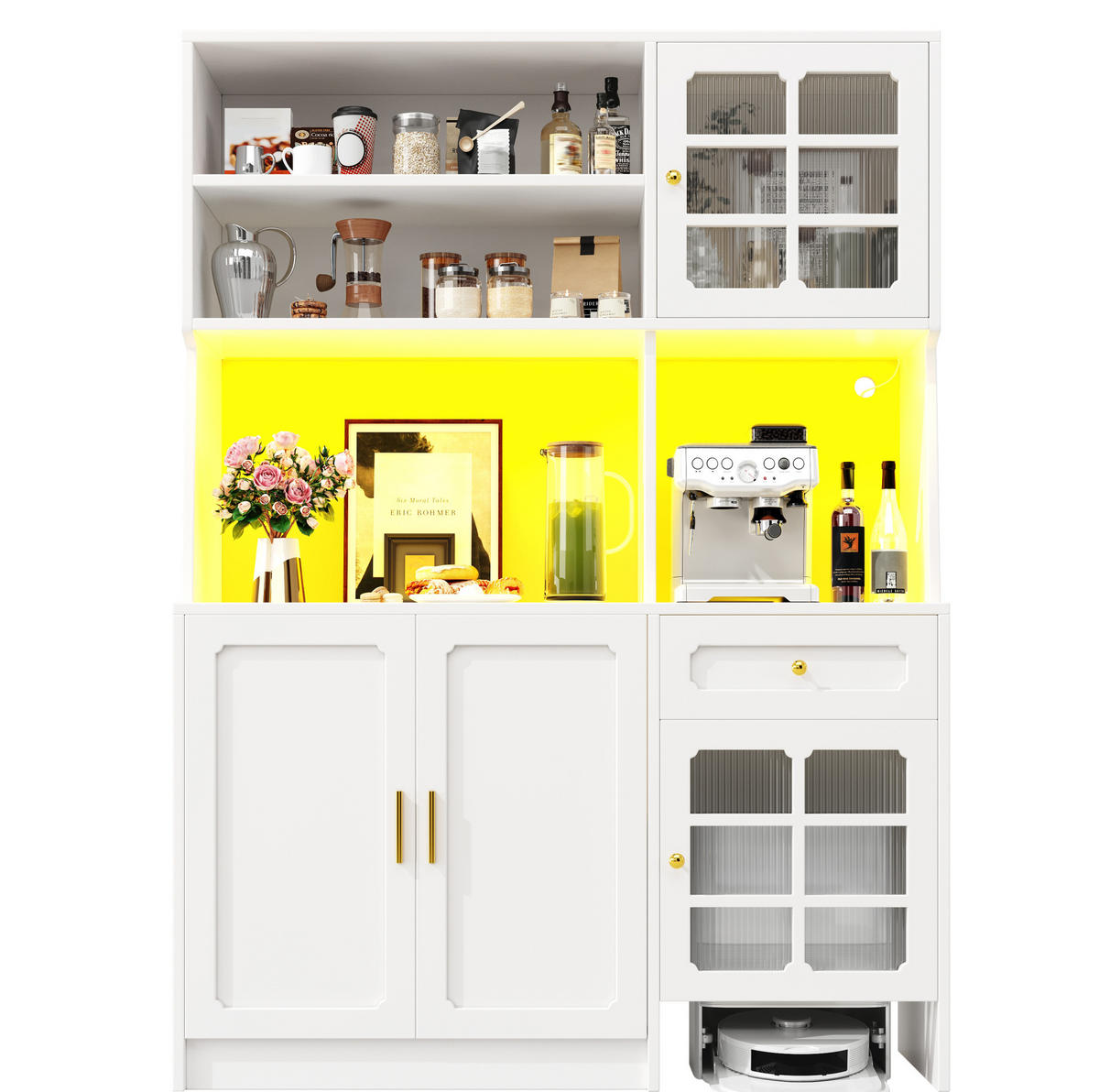 BUFFET 130/45/180 cm aus MDF mit LED-Beleuchtung Weiß - Weiß, Holzwerkstoff (130/180/45cm) - Modenvie