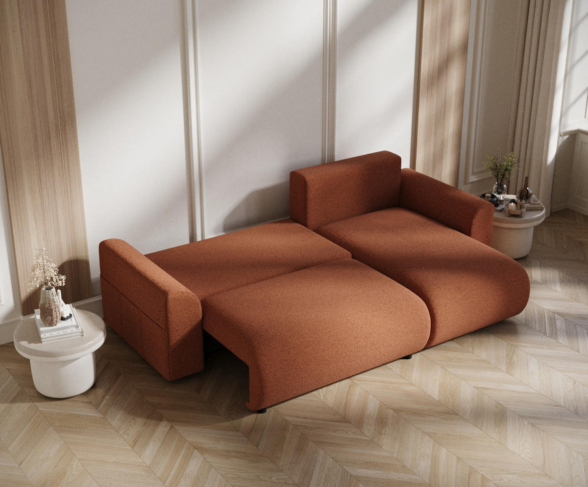 ECKSOFA MIT SCHLAFFUNKTION Bodega Kupferfarbe Webstoff - Schwarz/Kupferfarben, Holz/Holzwerkstoff (235/138cm) - Maison de Reve