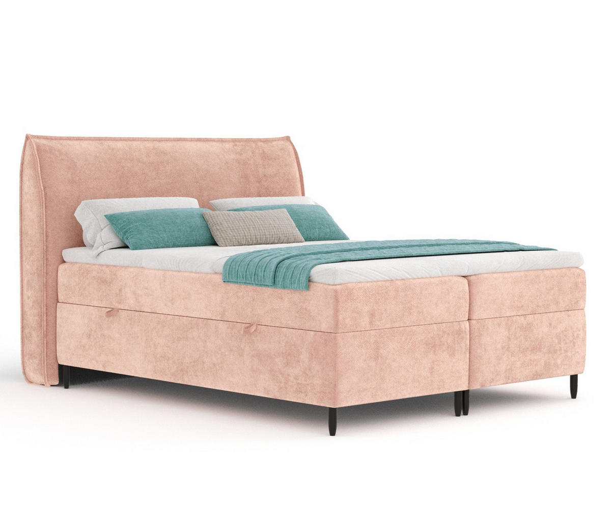BOXBETT 200/200 cm Corvus, in Rosa, Matratze, Topper, Bettkasten, H2 = mittel - Pink/Schwarz, Holz/Holzwerkstoff (200/200cm) - Maison de Reve